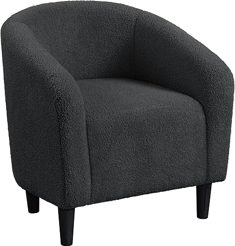 Miniatura 11 de Yaheetech Silla Accent Barrel, silla de club de tela Boucle, sillón elegante de sherpa peludo con acolchado suave y acogedor, adecuado para sala de
