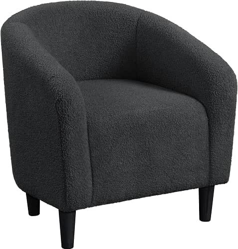 Yaheetech Accent Barrel Chair, Boucle Fabric Club Chair, Furry Sherpa
