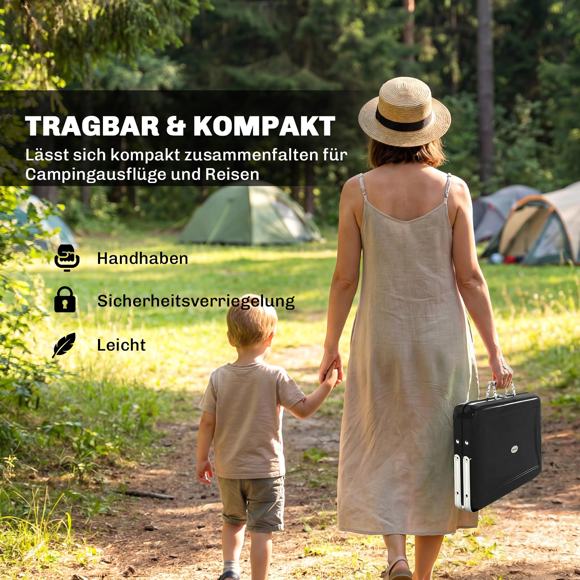 Outsunny Barbacoa portátil de carbón Plegable Negro | Con asa, patas plegables, para camping, jardín, cocina al aire libre.