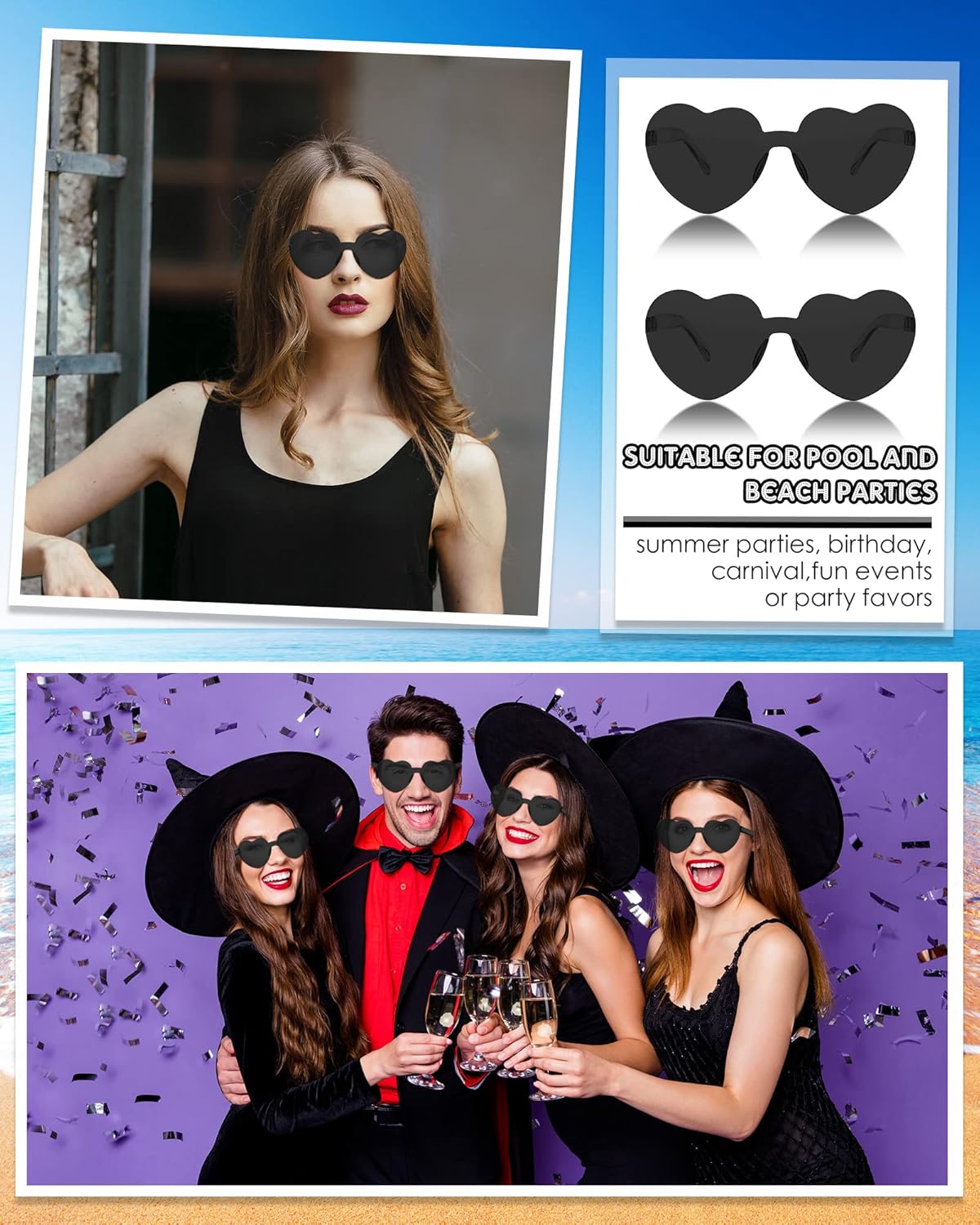Frienda 20 Pairs Heart Shaped Sunglasses Rimless Candy Color Glasses for Women Men Party Favor - Image 3