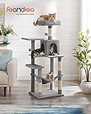 Feandrea Cat Tree Tower, 143 cm Multi-Level Plush Cat Condo with 4 Scratching Posts, 2 Perches, Cave, Hammock, Pompoms, Light Grey PCT161W01 - 2
