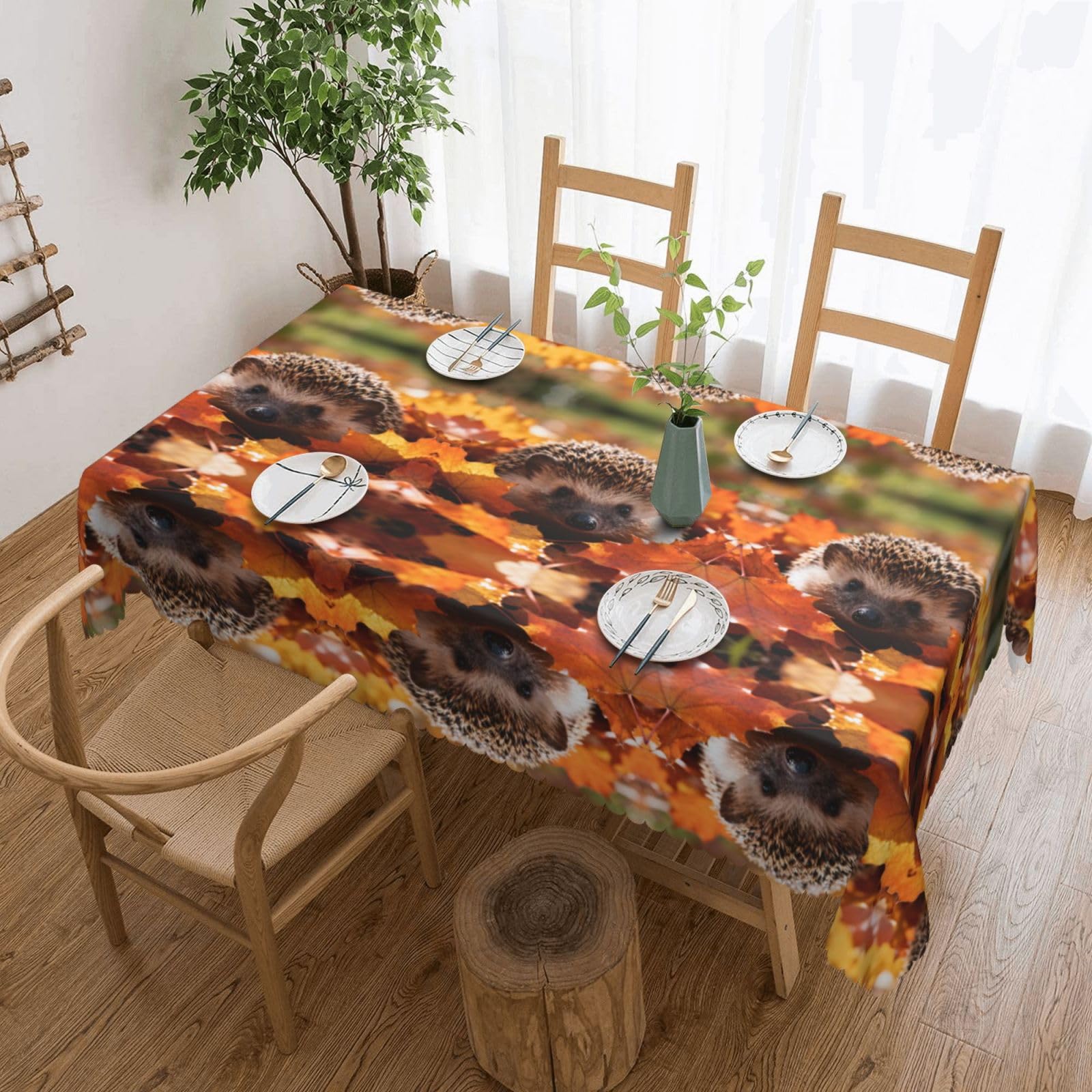 CNTDBU hedgehog Scalloped Edge Tablecloth 54x72-Waterproof Stain Resistant Wrinkle Free Cover, Square Table Cloth for Dining Party