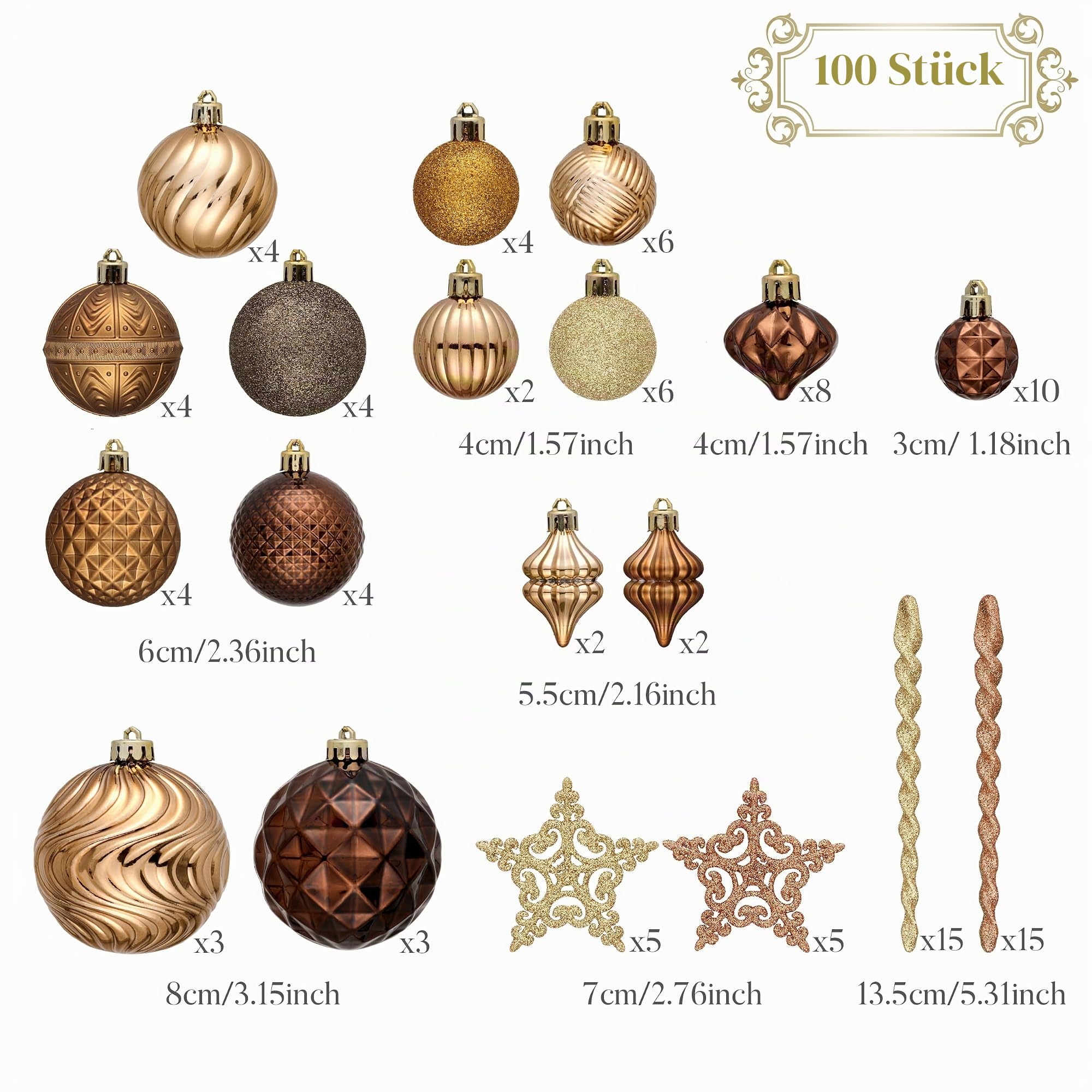 Valery Madelyn Weihnachtsbaumschmuck, Kugel-Ornament-Set, Bronze, Kupfer, Braun, Gold, bruchsicher, hängende Ornamente, Großpackung für Herbst, Erntedankfest, Herbst, Ernte, Weihnachten, Urlaub, Party