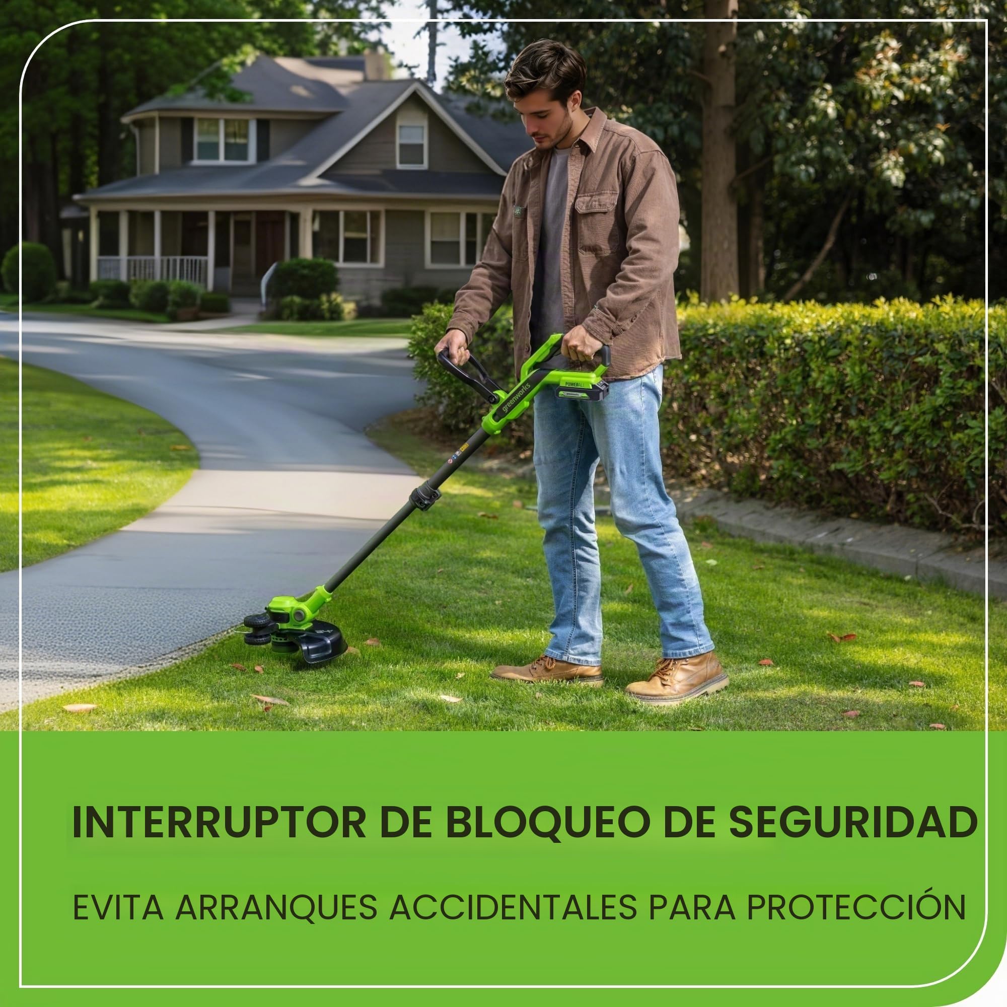 Greenworks 24V desbrozadora bateria, Anchura de Corte 30 cm, Cabezal Motor Giratorio e inclinable 90°, con Carrete de Cable y 20 Cuchillas de plástico, sin batería ni Cargador