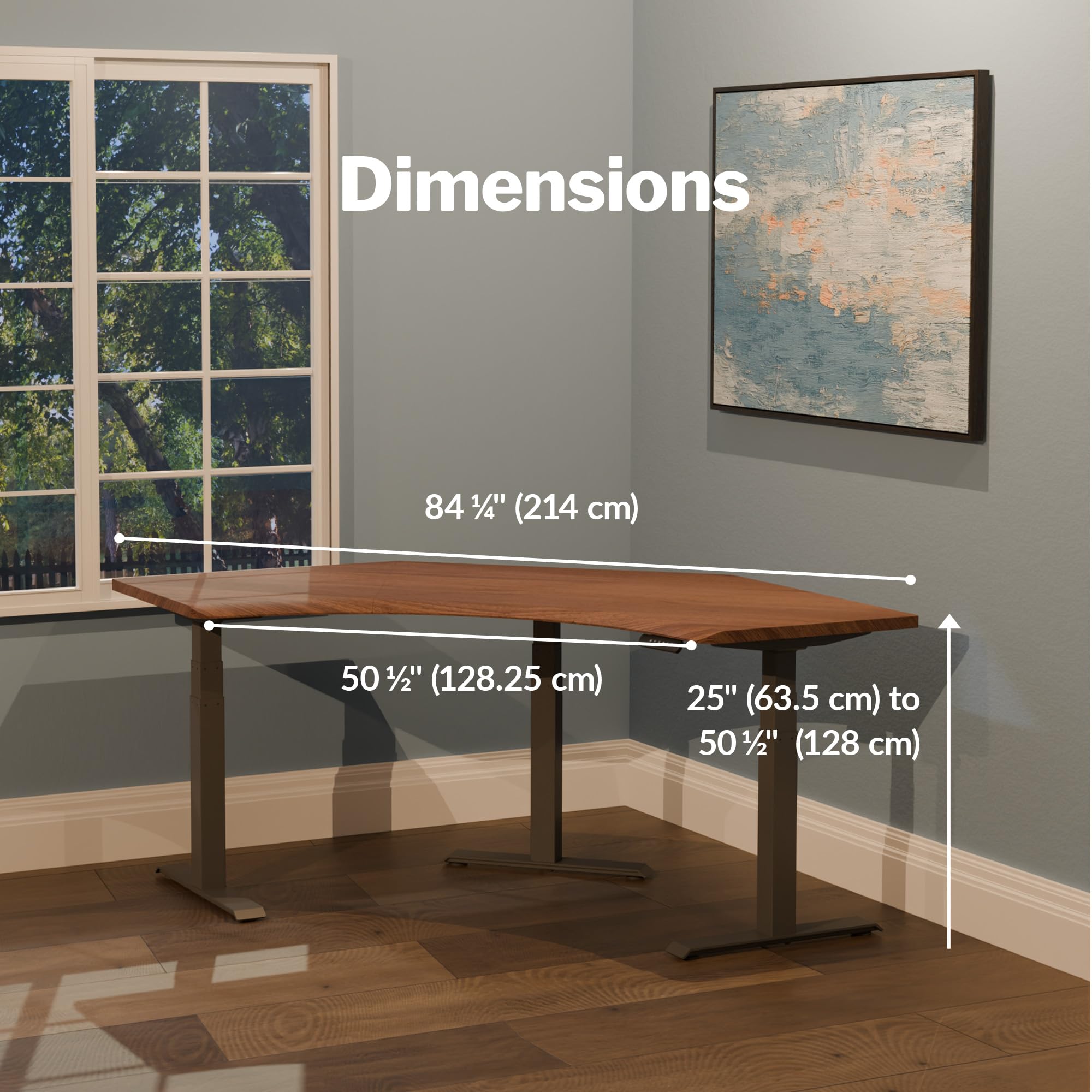 Vari Command Center Electric Standing Desk 120 Curved Sit-Stand Gaming Desk Corner Workstation for Triple Monitors Sloped Front — view 2