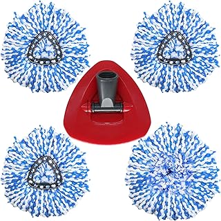 5 Pack RinseClean Spin Mop Replacement Head for Floor Deep Cleaning, Include 1 Pack Rotating Mop Base, 4 Pack Microfiber Spin Mop Refills, Compatible with EasyWring RinseClean 2 Tank System