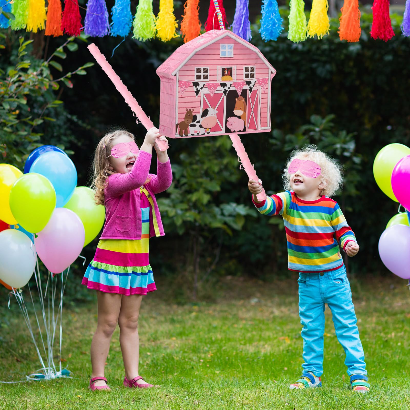 Faccito Pentolacce di Fattoria Rosa Set di Pinata di Fiesta Include Bastone, Pignatta di Aia e Maschera di Benda per Festa di Compleanno di Cinco De Mayo per Bambini in Campagna Gioco Messicano