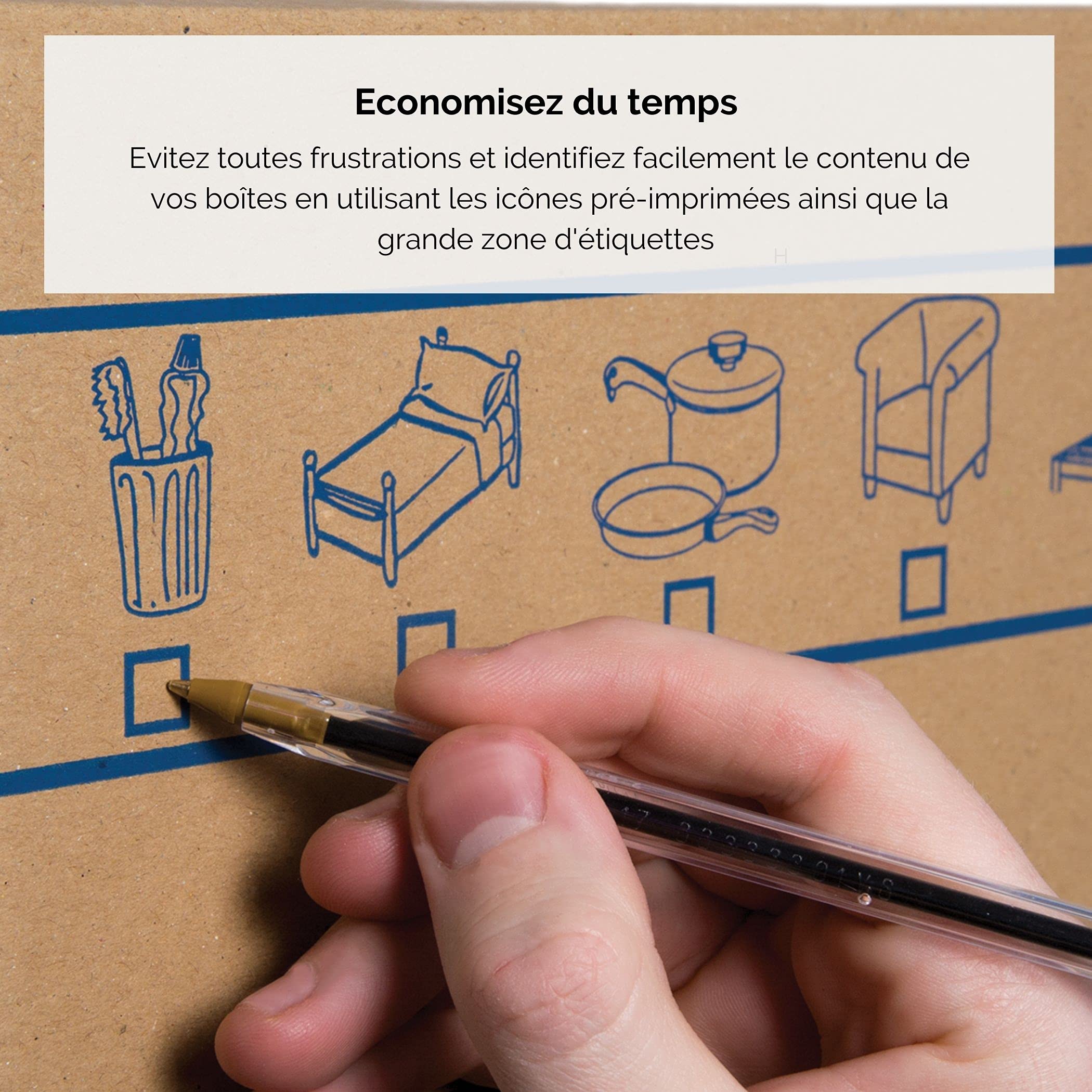 Fellowes SmoothMove Caisses de Déménagement en Carton Double Epaisseur avec Poignées - 67 Litres, très résistants, jusqu'à 4 cartons empilés, 35 x 35 x 55 cm (Lot de 10), 6207301