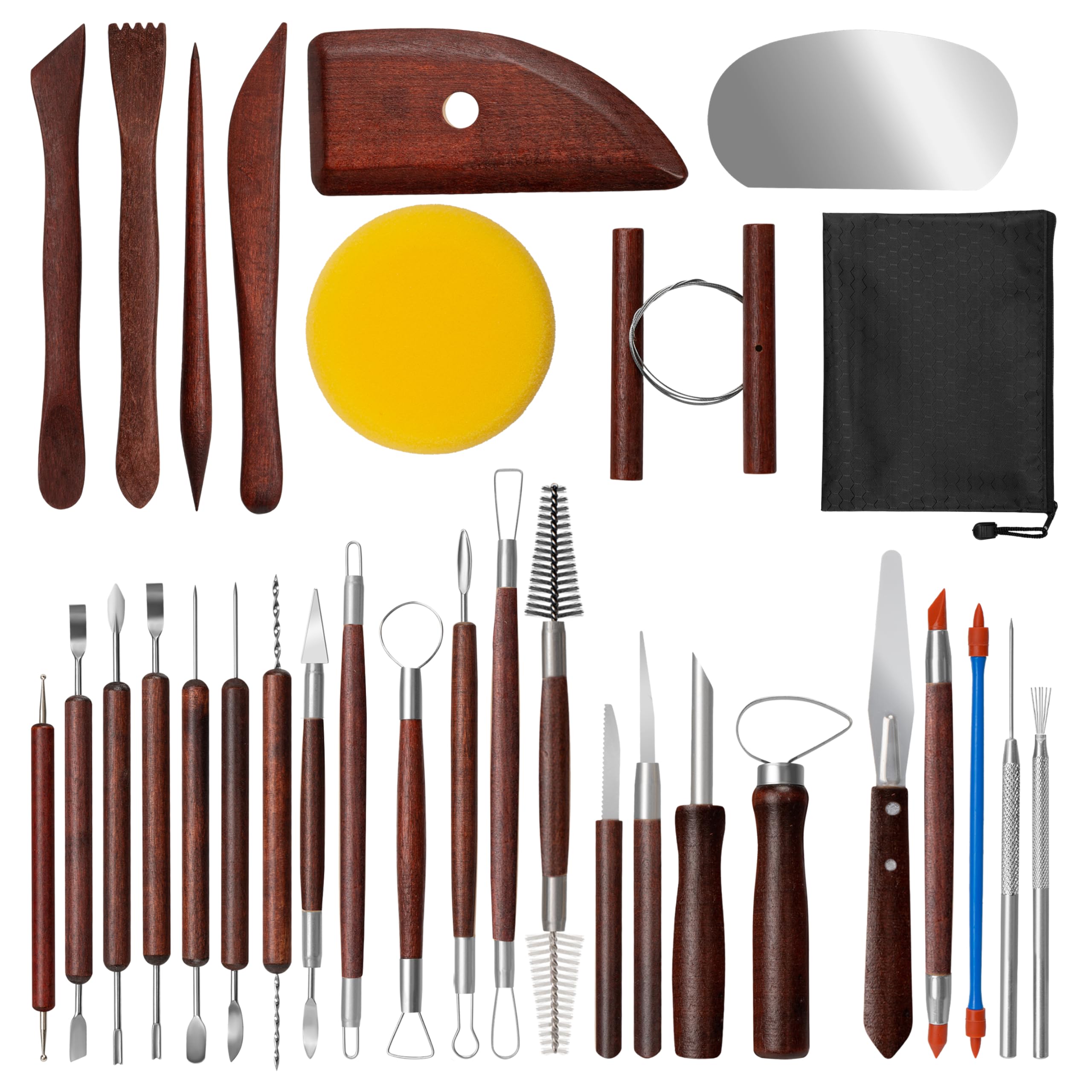 Amrules Clay Tools Kit, 31 PCS Red Pottery Tools, Practical Polymer Clay Sculpting Tools Kit, Air Dry Clay Tools Set for Adults, Pottery Craft, Dotting, Carving, Drawing, Molding, Modeling, Shaping