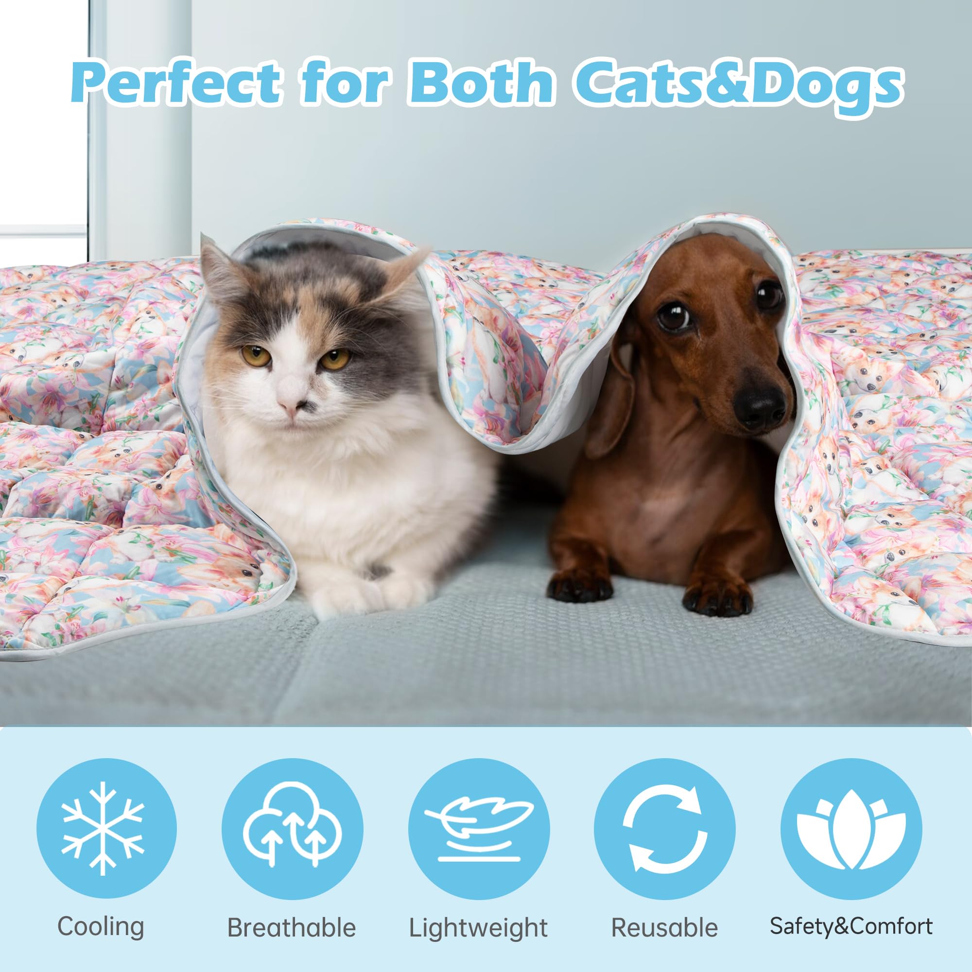Alfombrilla de refrigeración para perros, almohadillas de hielo autoenfriables para gatos, manta ligera para mascotas, tela fresca de verano para cachorros, tapete lavable para dormir para