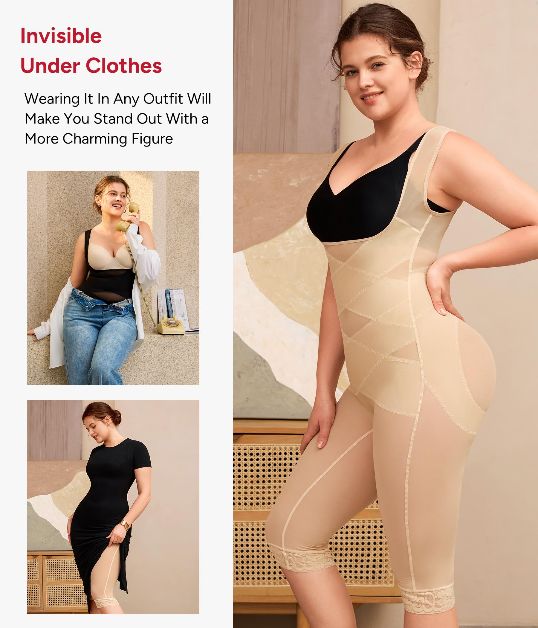 Nebility Body Gainant Femme Ventre Plat Gaine Amincissante Invisible Body Sculptant Femme Abdominoplastie Post Operatoire Combinaison Gainante Sans Couture Fajas Colombianas Shapewear