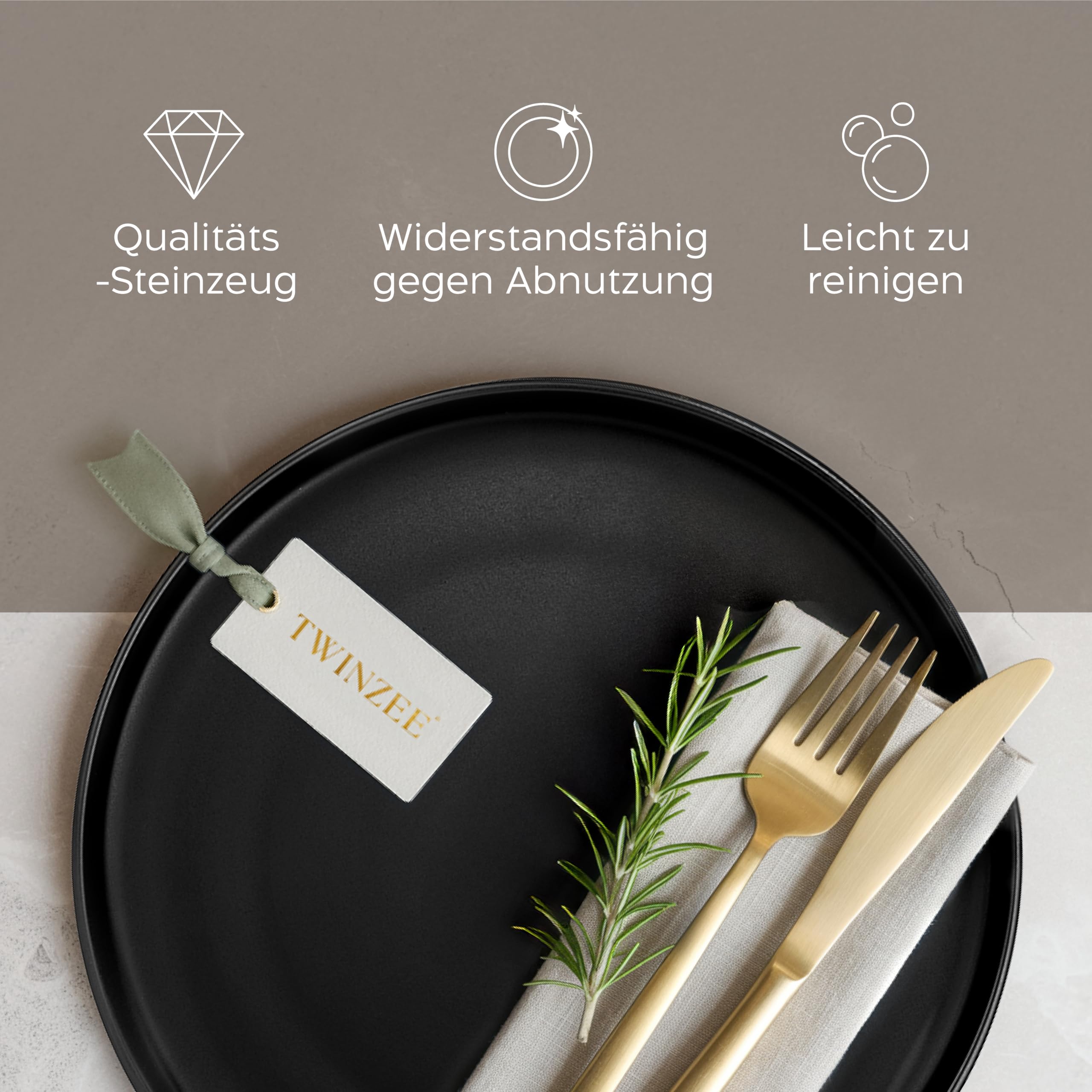 Steingut Suppenteller Set für 6 Personen - 6-teiliges Set in Matt-Schwarz, Mikrowellengeeignet, Große Tiefe Teller für Pasta und Suppe - Twinzee Ebony Collection