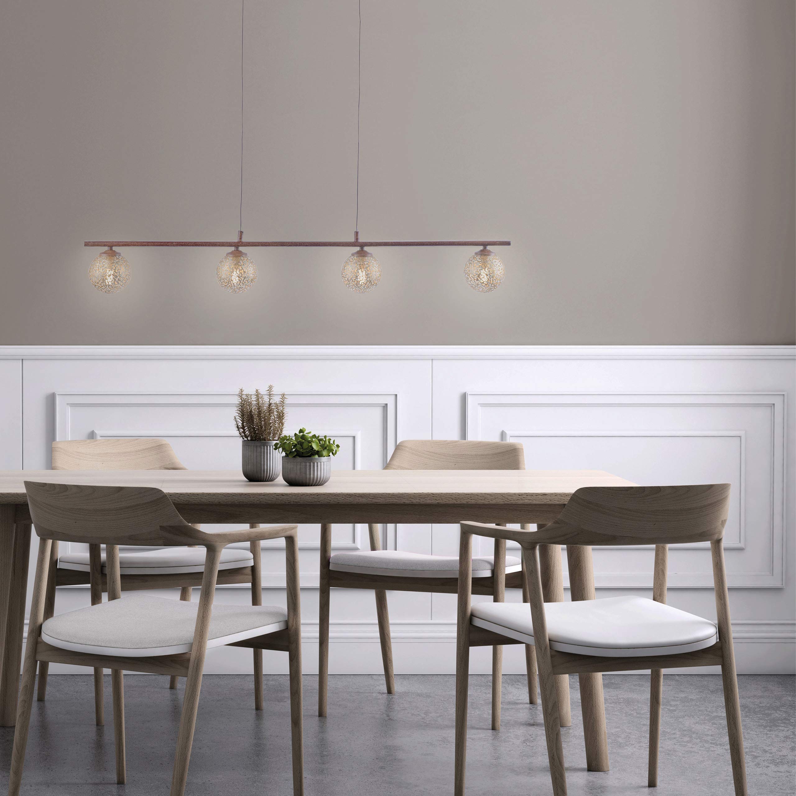 SellTec LED Pendelleuchte Kugel rost Landhaus, warmweiß G9 wechselbar Kugel