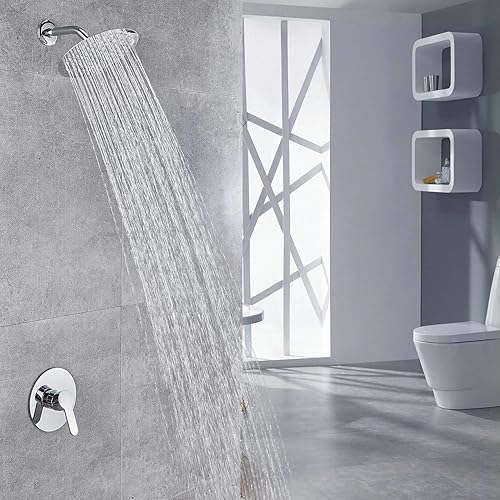 Miniatura 55 de Voolan Cabezal de ducha de lluvia, cabezal de ducha grande de alto flujo hecho de acero inoxidable de metal, cubierta de cuerpo de cascada, soporte