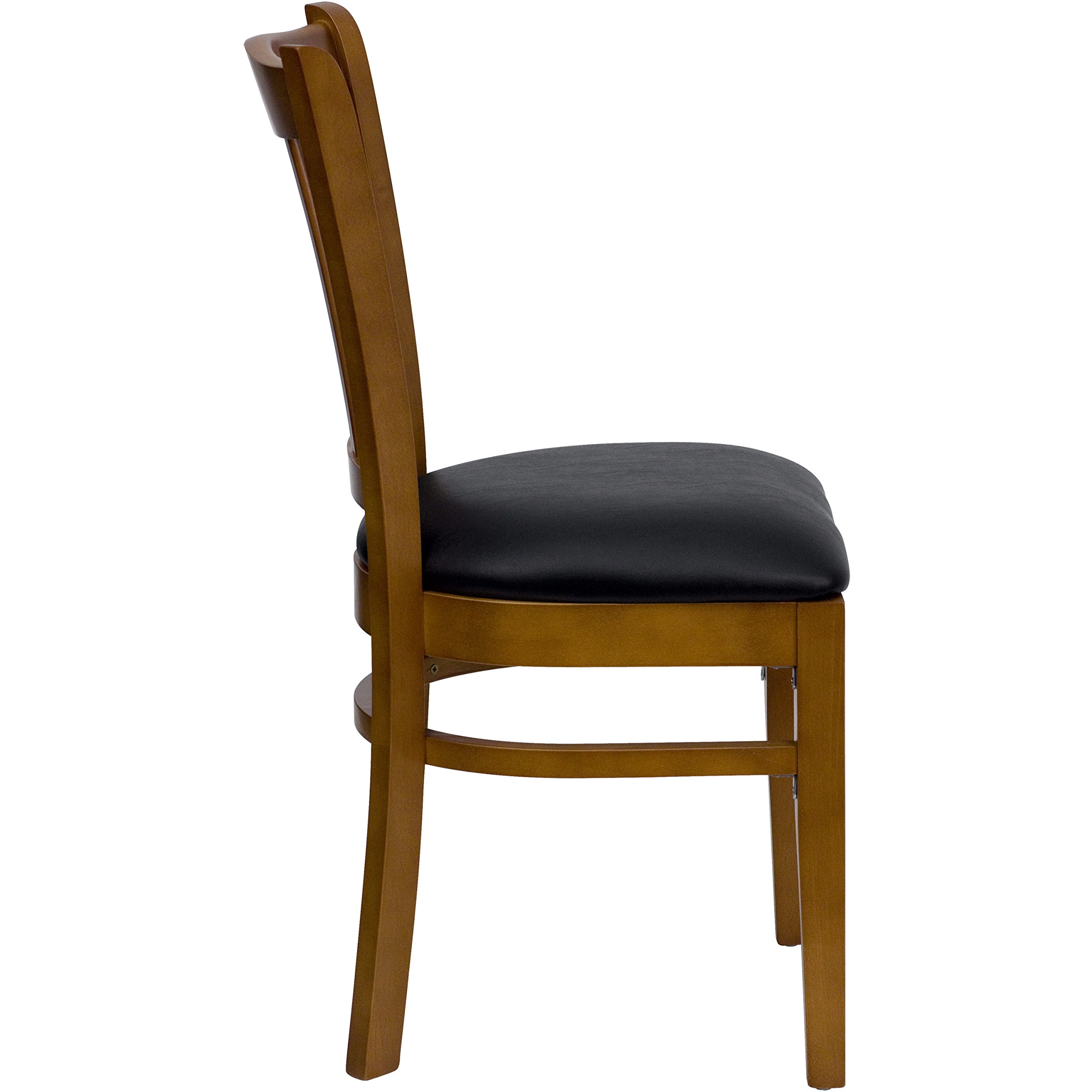 Flash Furniture HERCULES Series Vertical Slat Back Cherry Wood Restaurant Chair - Black Vinyl Seat
