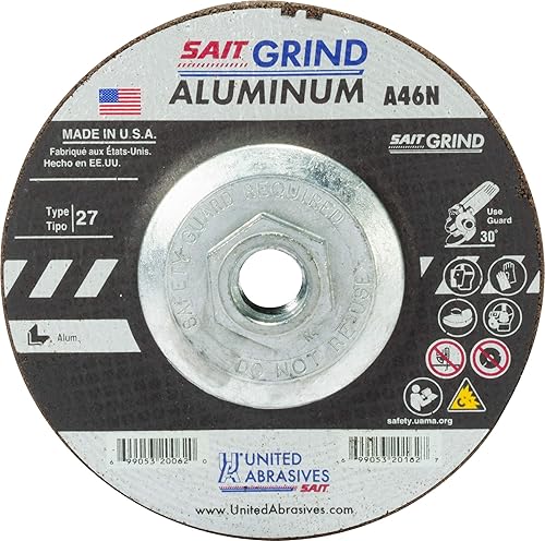 United Abrasives-SAIT 20088 A46N - Muela abrasiva de aluminio (tipo 27centro deprimido) 7" x 14" x 58-11", paquete de 10