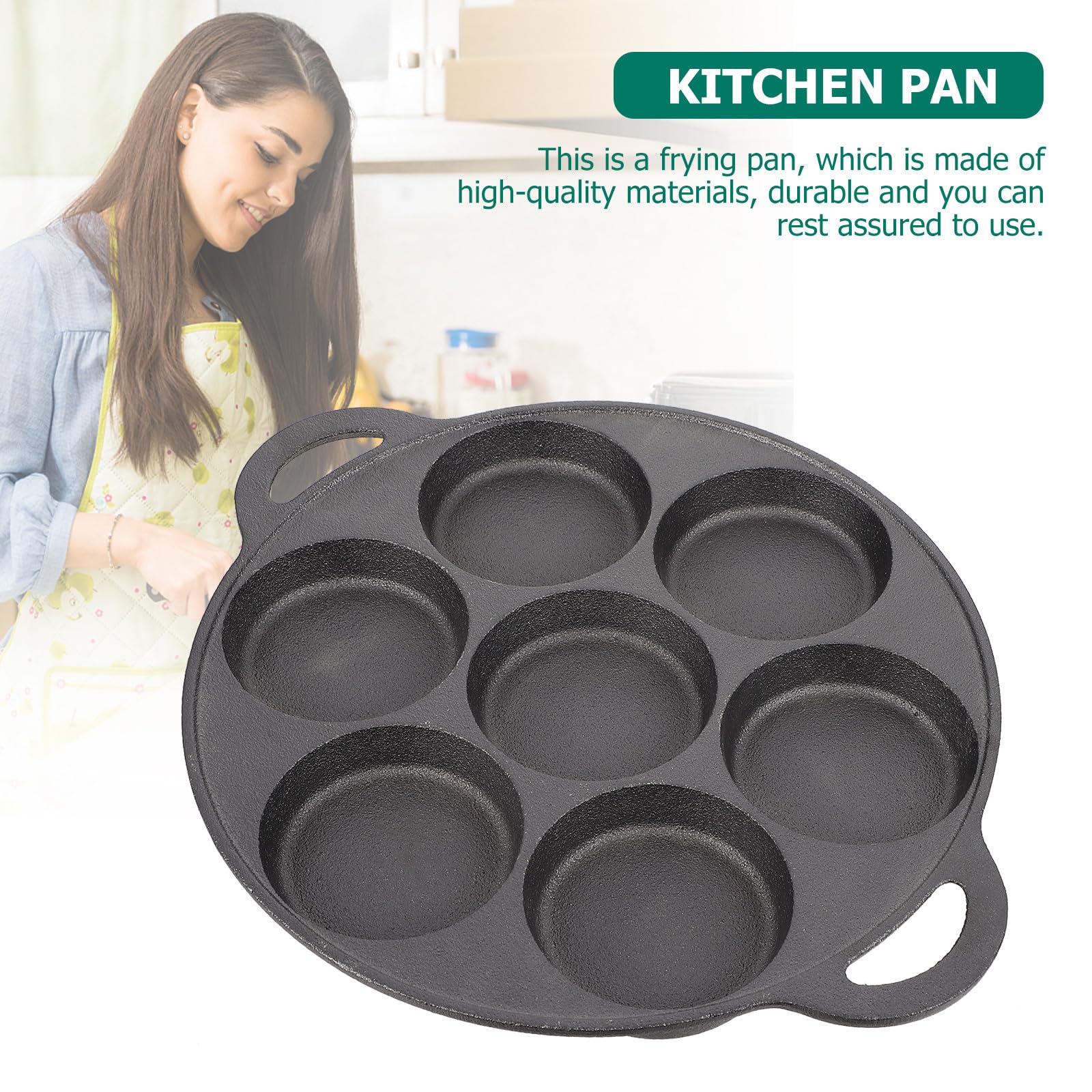 MAGICLULU Padella per Uova Antiaderente in Ferro Design Ergonomico e Sette Fori, per Cucinare Pancake e Omelette in Cucina a Induzione
