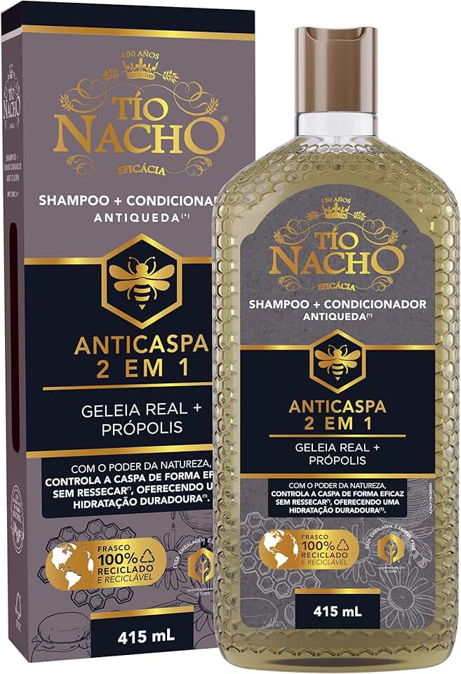 Tío Nacho Shampoo Anticaspa 2 em 1 Antiqueda Natural com Geleia Real e Própolis – Controle da Caspa, Hidratação e Condicionamento Capilar 415ml
