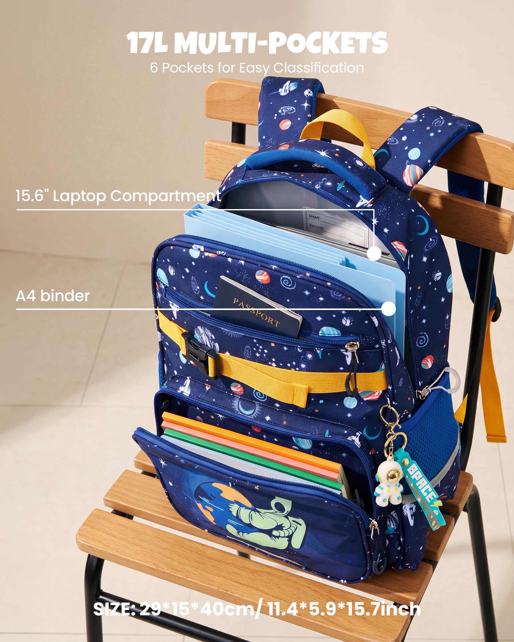 Amythe Set 3 pièces Cartable Garçon dès 1ère année Réfléchissant | Sac à dos Enfant Ergonomique Léger 18L Primaire Imperméable Astronaute