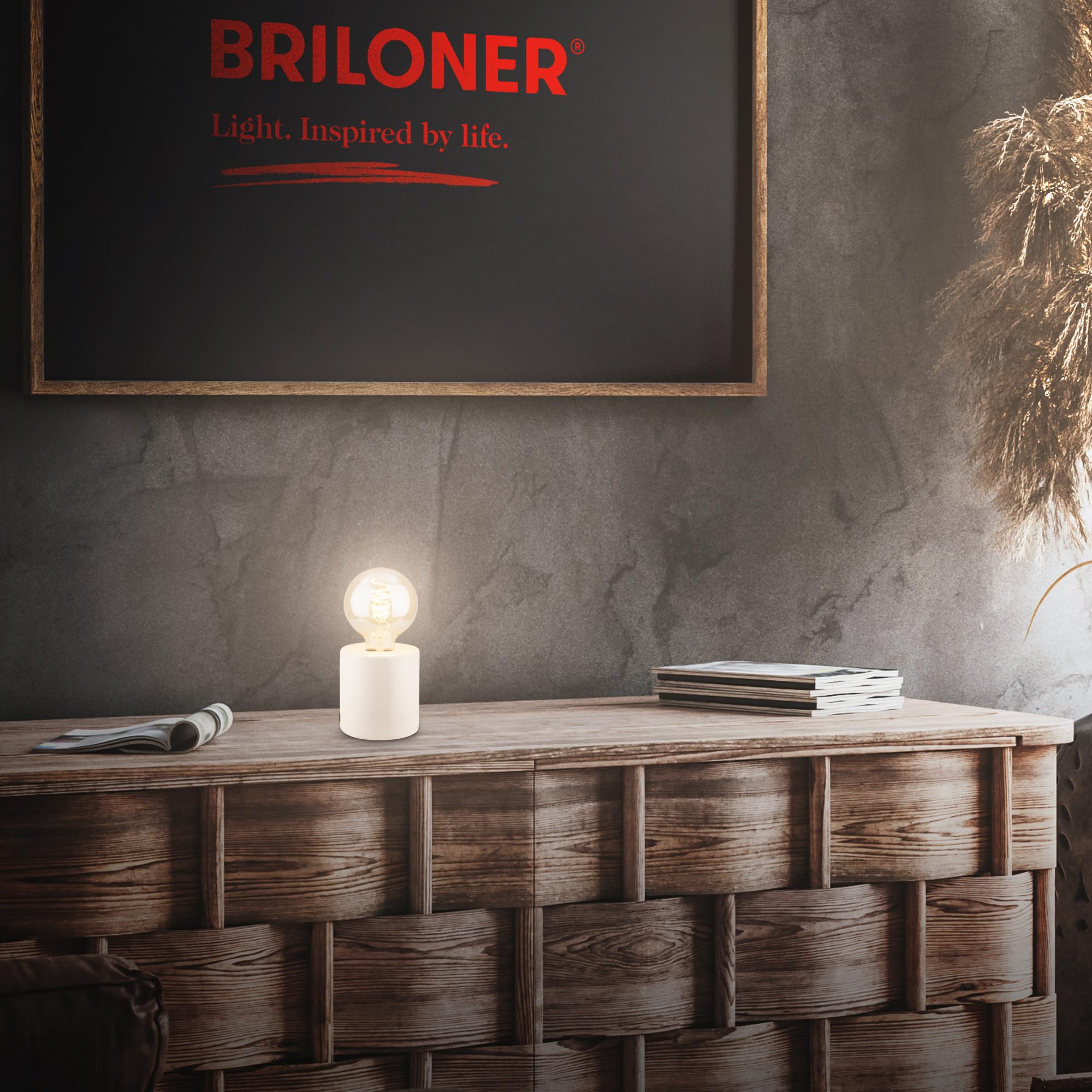 BRILONER - Lampa stołowa z przełącznikiem kablowym, ceramiczna podstawa, E27, maks. 10 W, lampka nocna, lampka, lampa biurowa, lampka do czytania, 10 x 10,3 cm, stara biel