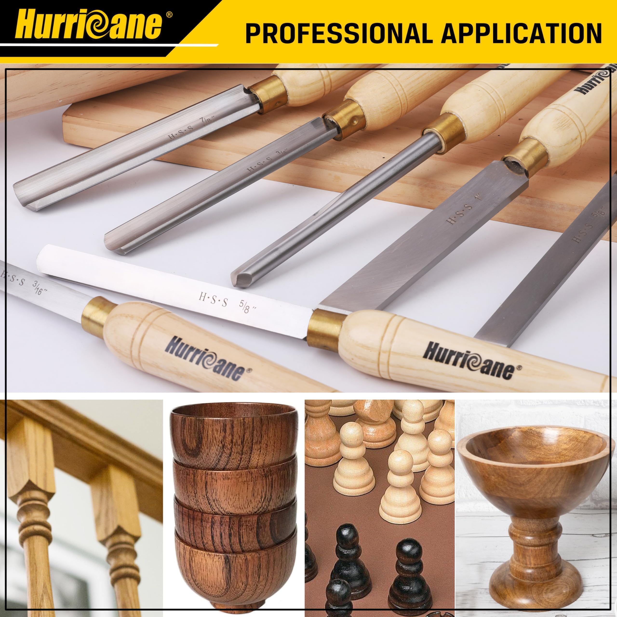 HURRICANE Juego de cinceles para torno de madera, 8 piezas HSS herramientas de torneado de torno de madera, herramientas de torno para carpintería con caja de madera