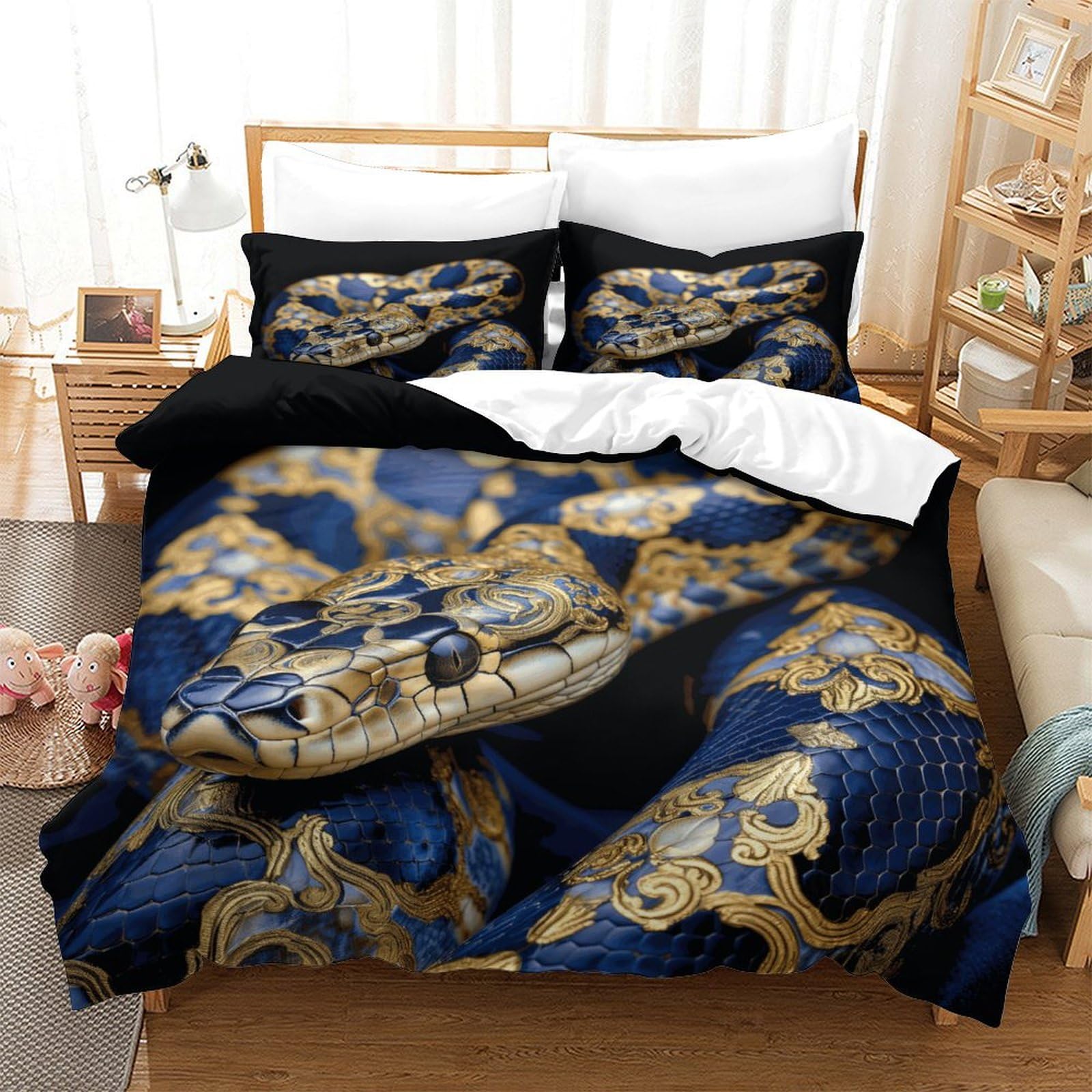 P1S9U7W5Y Luxury Oriental Dragon 3D Printed Duvet Cover Set 3pcs Microfiber Blue Gold Dragon Bedding Set Double（200x200cm）