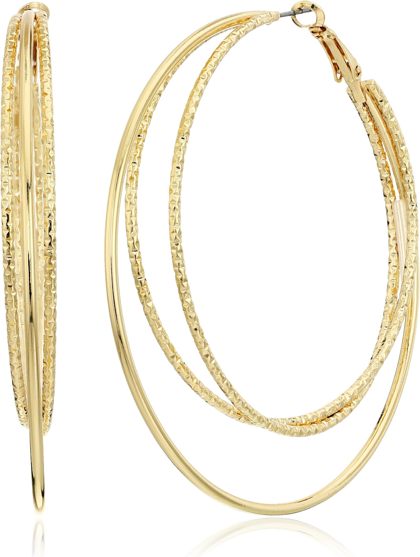 Smooth and Textured Wire Gold Hoop Earrings