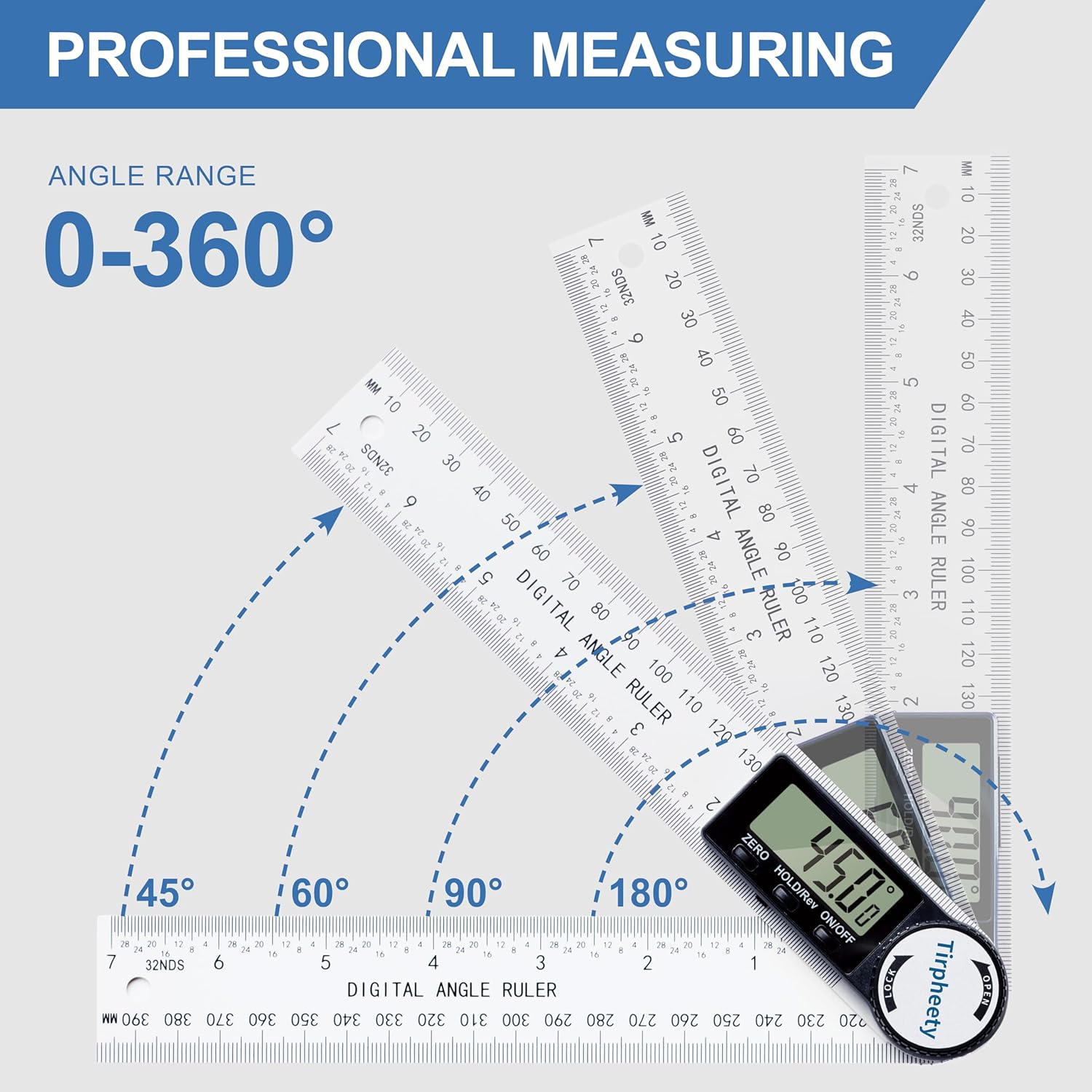 Digital Angle Finder Protractor, 3rd Generation Quick Display Angle Gauge Ruler, 7-Inch (200mm) Professional Measuring Tool for Woodworking, Carpentry, and Construction