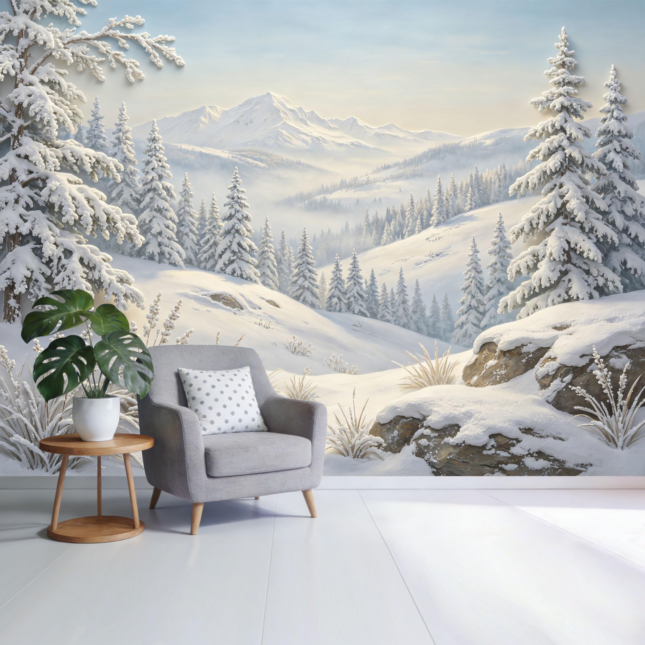 Custom Size Wall Mural Snowy Mountain Landscape Winter Forest Scene Frosted Pine Trees SelfAdhesive Wall Fabric Removable Wallpaper for Home Office Decor