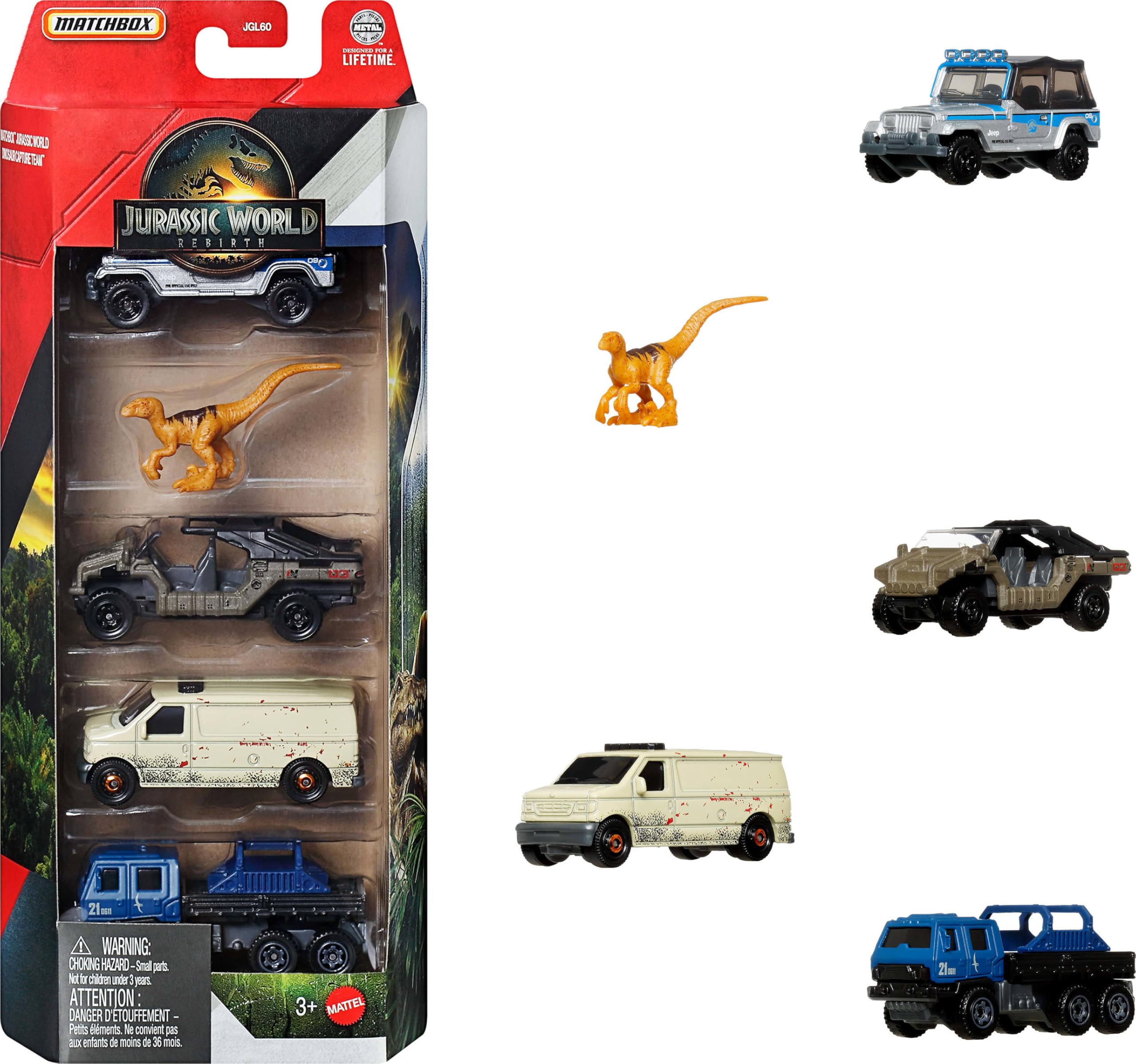 Mattel Matchbox Jurassic World Rebirth: Vehicle 5-Pack Assortment, Multicoloured, 5.2283 inches