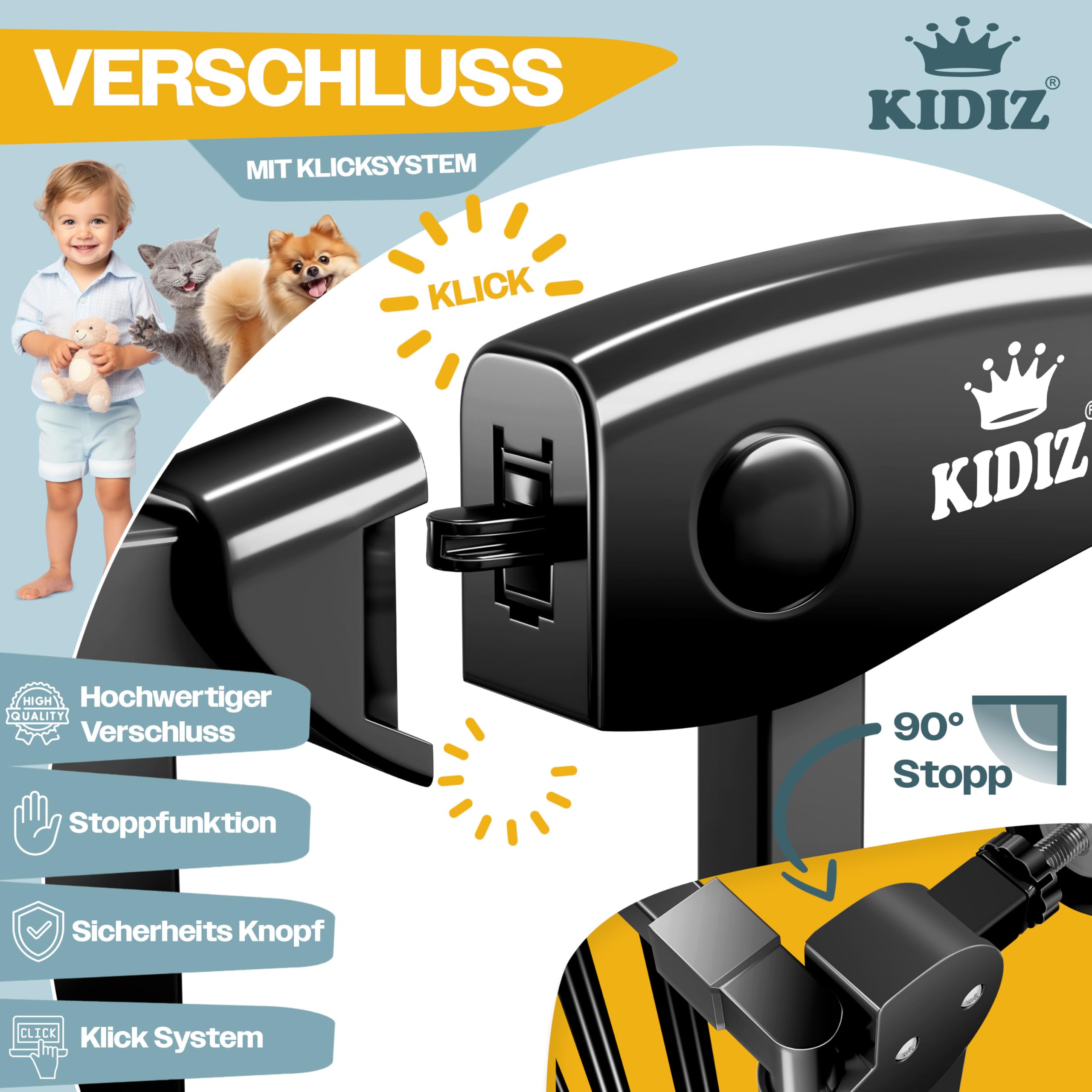 KIDIZ® Griglia di protezione per porte e scale, per bambini, senza forature, orientabile su entrambi i lati,