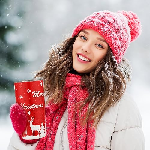 Miniatura 2 de Lemosae 12 vasos de Navidad de 20 onzas, vaso de viaje de Navidad, vaso aislado de acero inoxidable, taza de café con tapa y popote para Navidad,