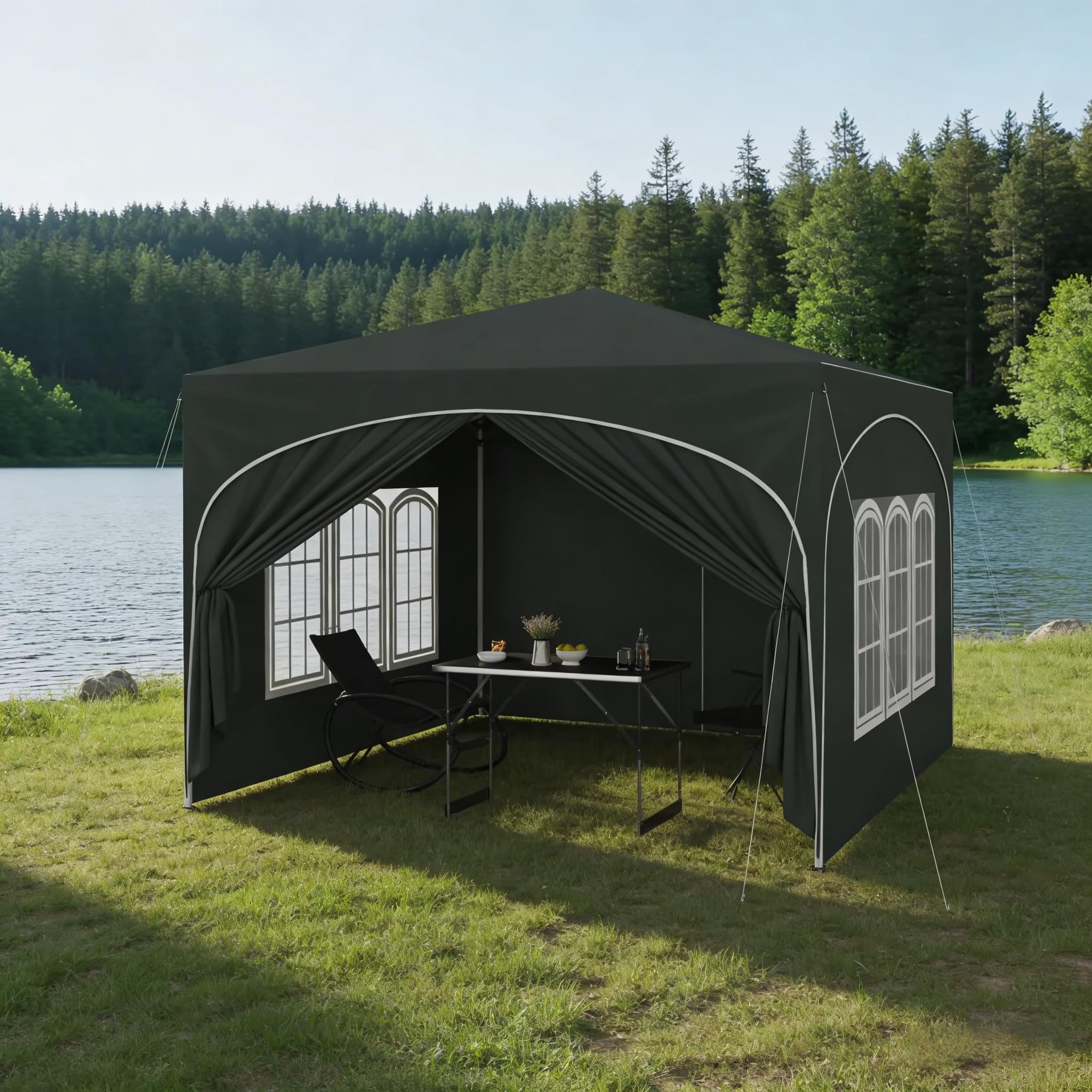 Pawilon 3 x 3 m Pop-up, wodoszczelny, UV50+, przenośny namiot imprezowy, ściany boczne, metalowa rama, Oxford 210D, szary