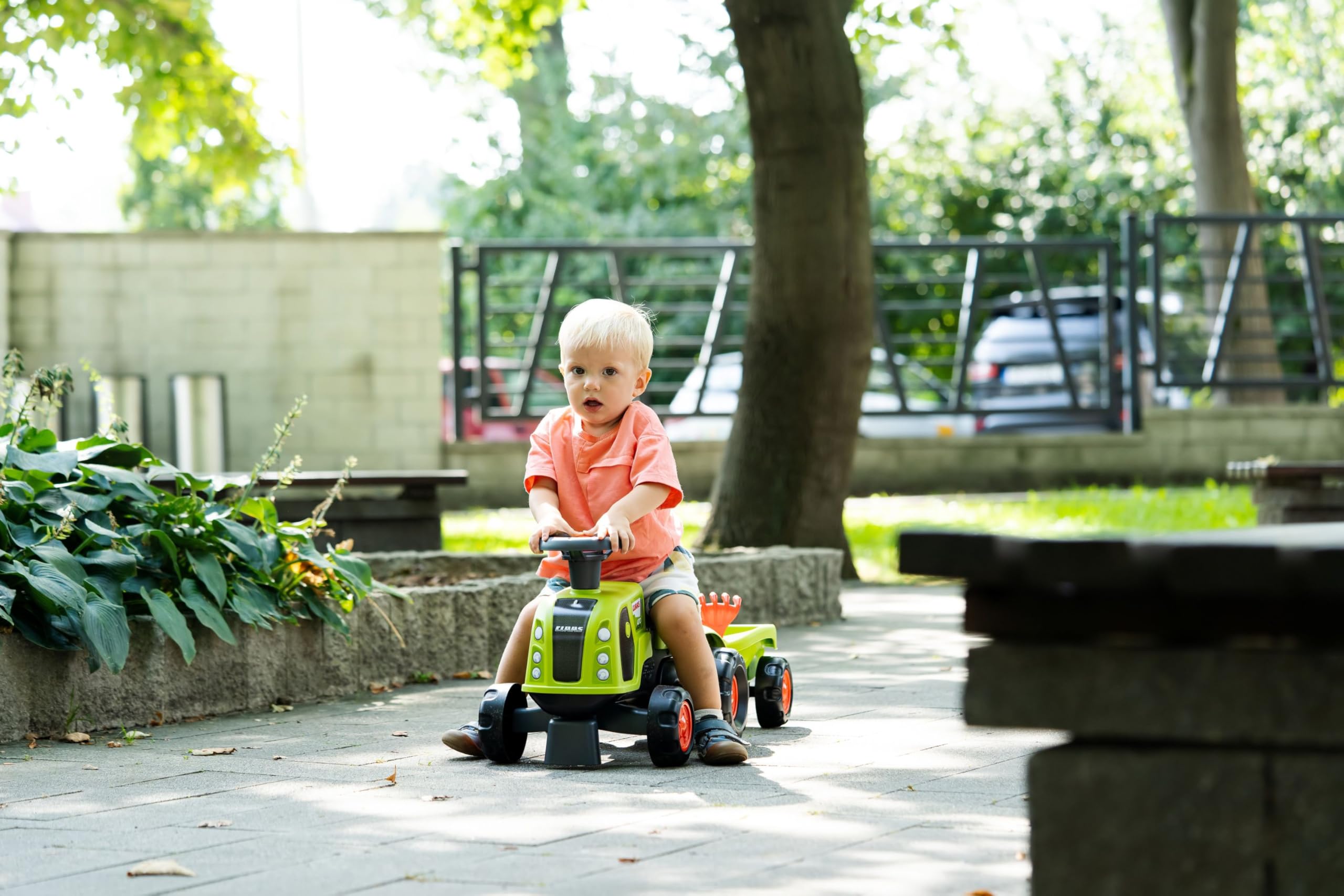 Falk - Porteur Tracteur Claas - avec remorque - Dès 12 Mois - 90% de Plastique recyclé - Fabriqué en France - 312C, Vert