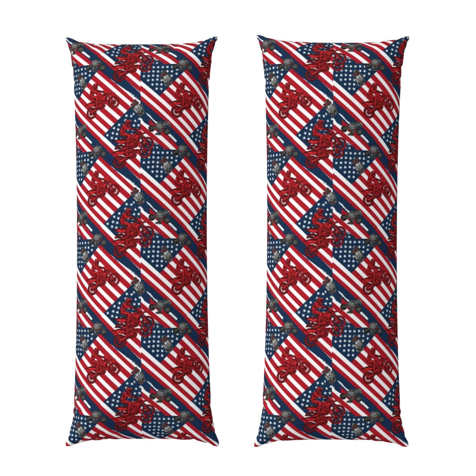 Body Pillow Cover 20x54 Inch, Motorcycle American Flag Motocross Dirt Bike, Silky Soft Long Pillowcase with Hidden Zipper, Wrinkle Resistant Cushion Case for Couch Bed Home