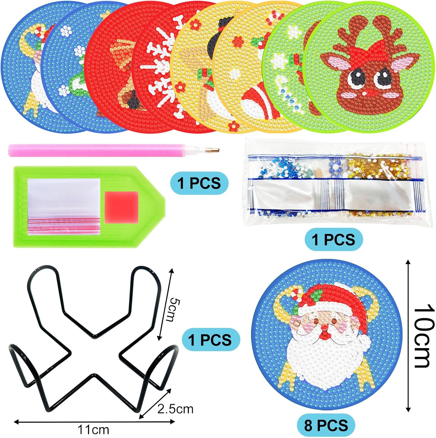 OTAOD 8 Pcs Christmas Diamond Painting Coasters with Holder, Christmas Diamond Art Kit, Diamond Painting Kits for Adults Beginners, DIY Diamond Coasters Craft Supplies for Holiday Decor Gifts image 3