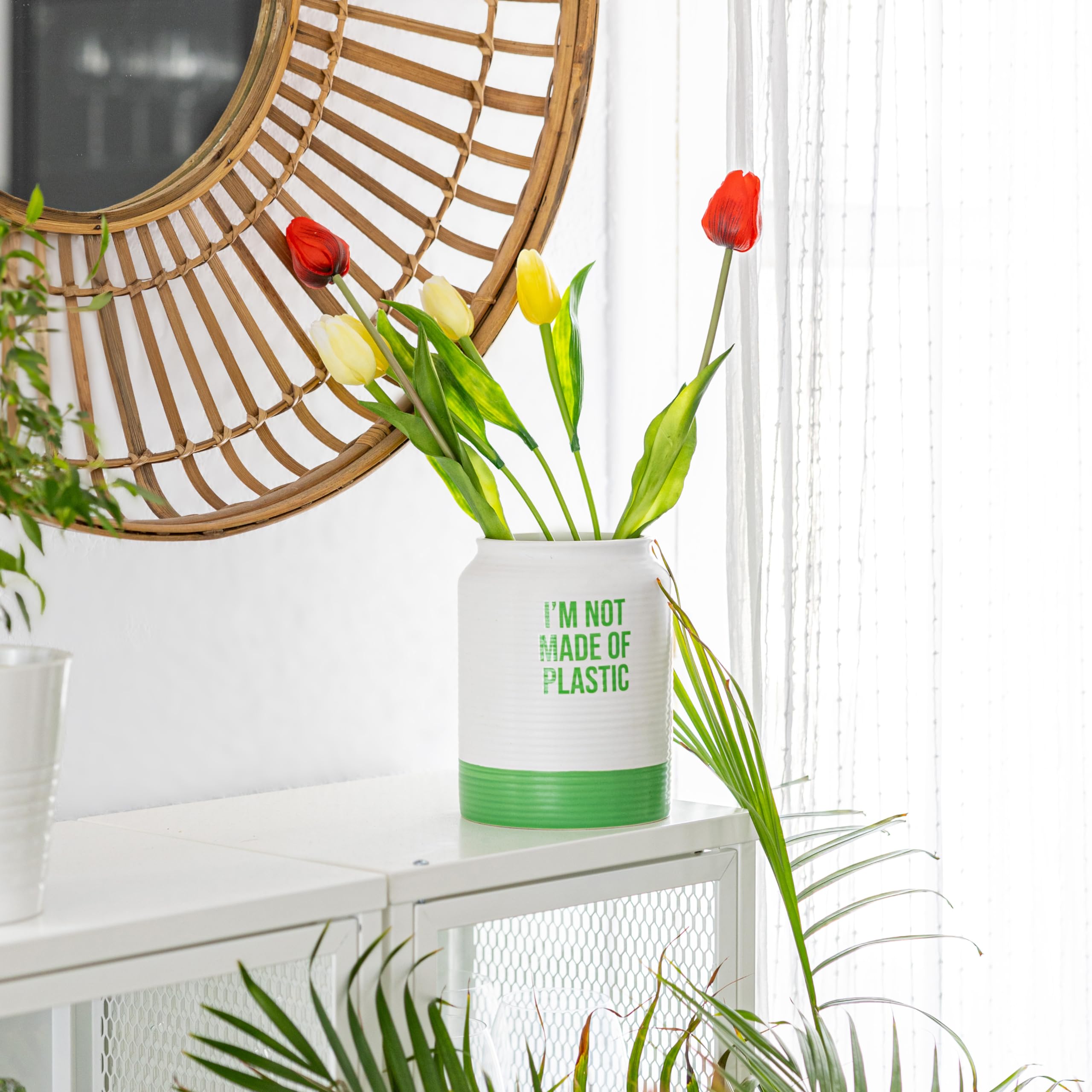 Fisura Modern Decorative Plastic Vase White and Green Ceramic Vase Original White-Green Vase 14.9cm x 14.5cm - Image 3