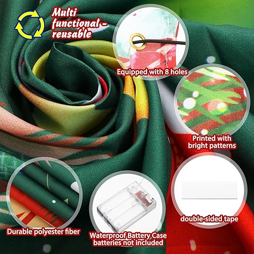 Miniatura 3 de Cartel de árbol de Navidad de 7 x 16 pies para puerta de garaje, decoración de fondo grande de Navidad con tira de luces LED, decoración de puerta