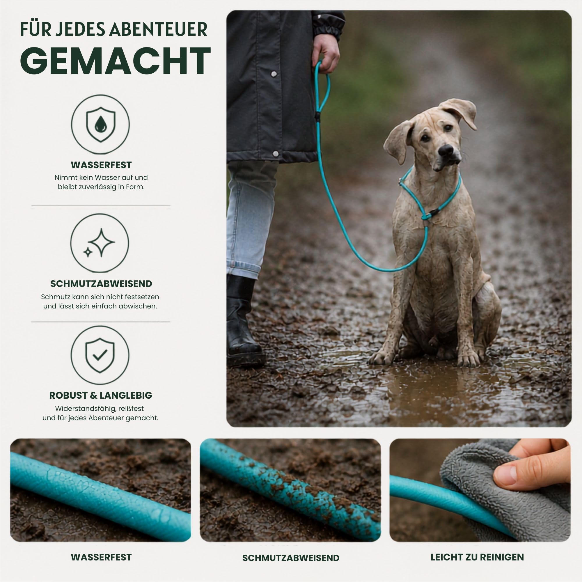 Romney's - Guinzaglio slip Biothane Neon Pro, realizzato a mano in Germania, impermeabile, regolabile, con Pull‑Stop, guinzaglio da allenamento e caccia al neon ultra resistente, 1,3 m (Neon-Aqua)