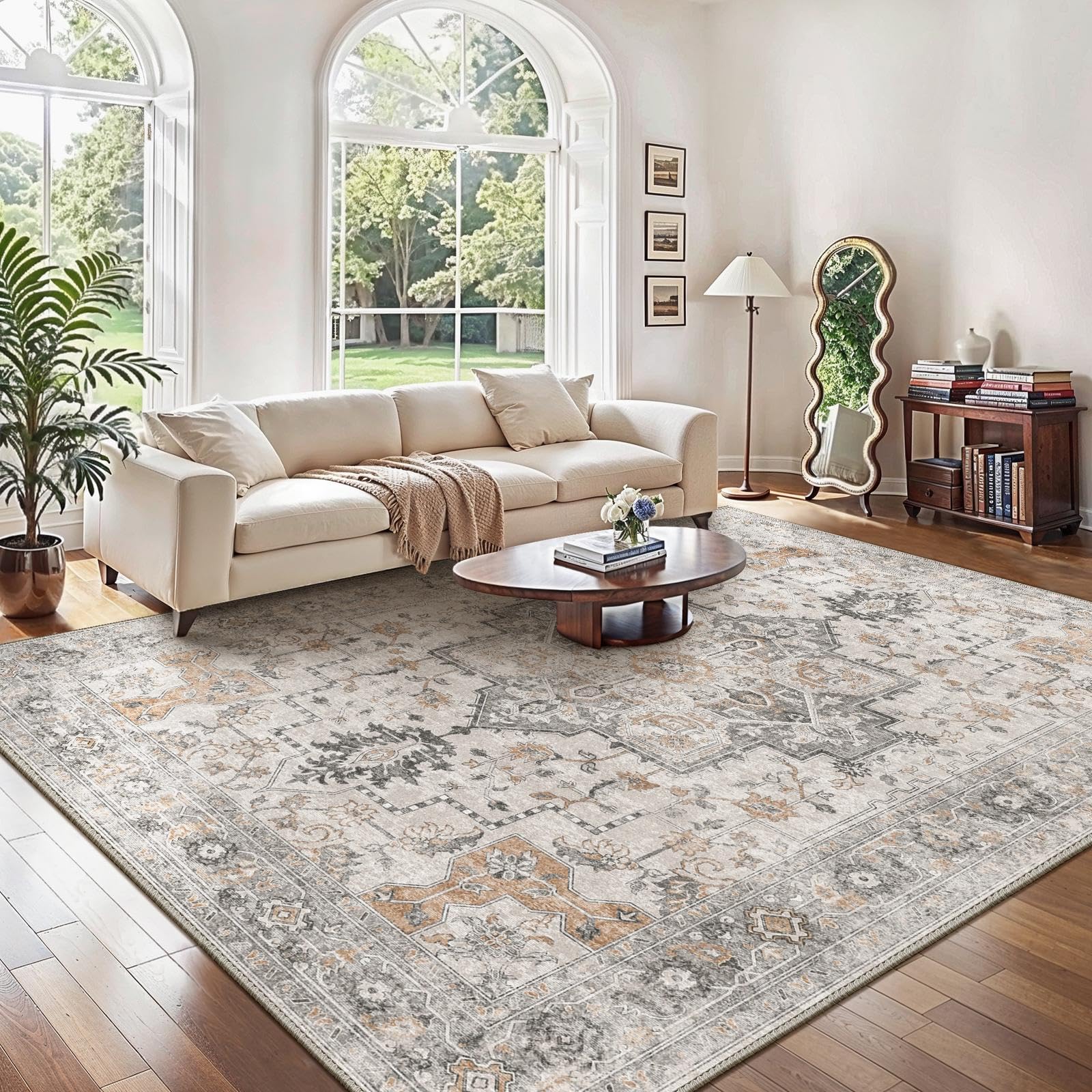 GENIMO Large Washable Rugs for Living Room 200x290cm, Extra Large Area Rug, Vintage Boho Rugs, Low Pile, Non-Shedding, XXL Carpet, Traditional Oriental Design, Dining Room, Home Office, Bedroom — image 1