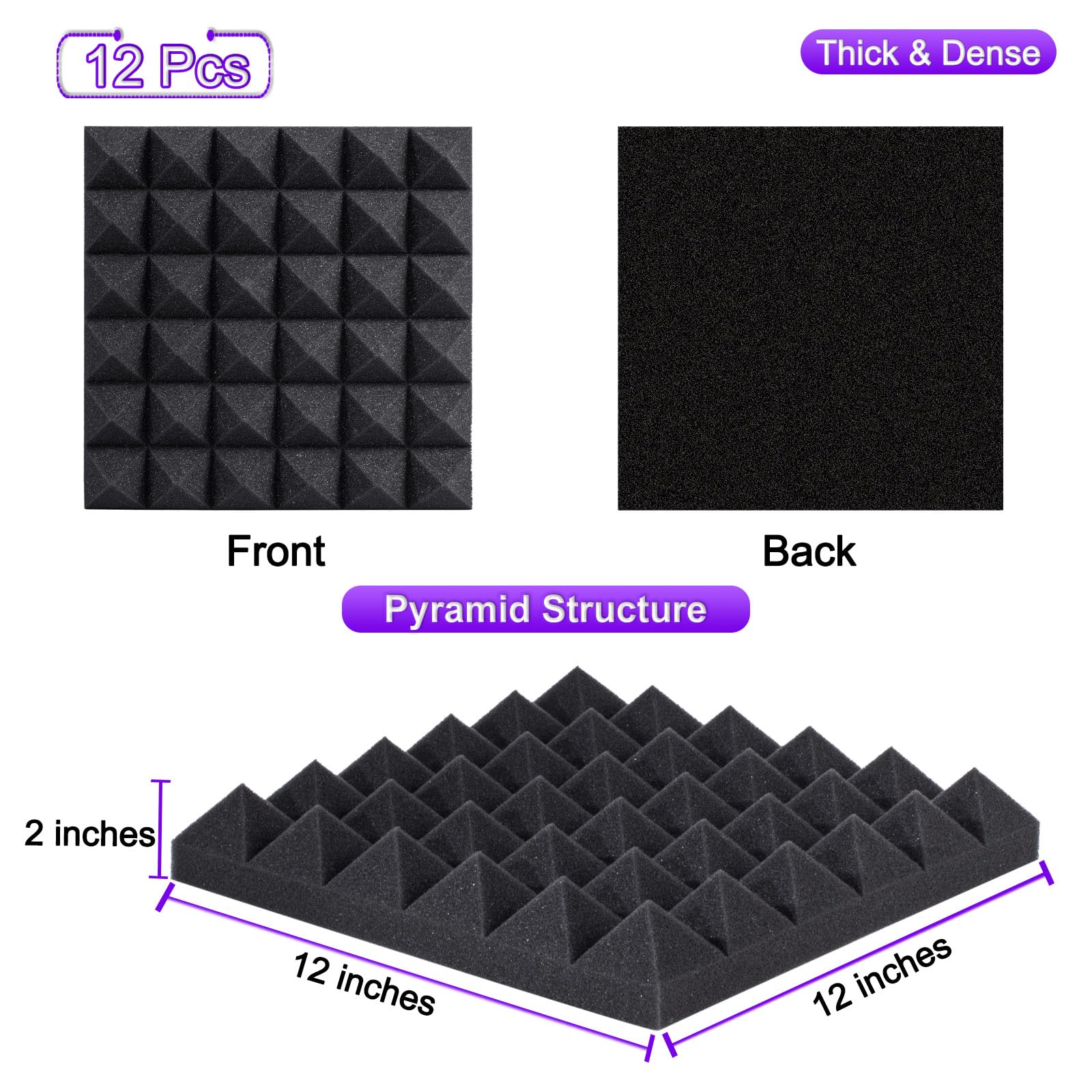 Snapklik.com : Thick Acoustic Foam Panels, 12 X 12 X 2 Inches 12 Pcs ...