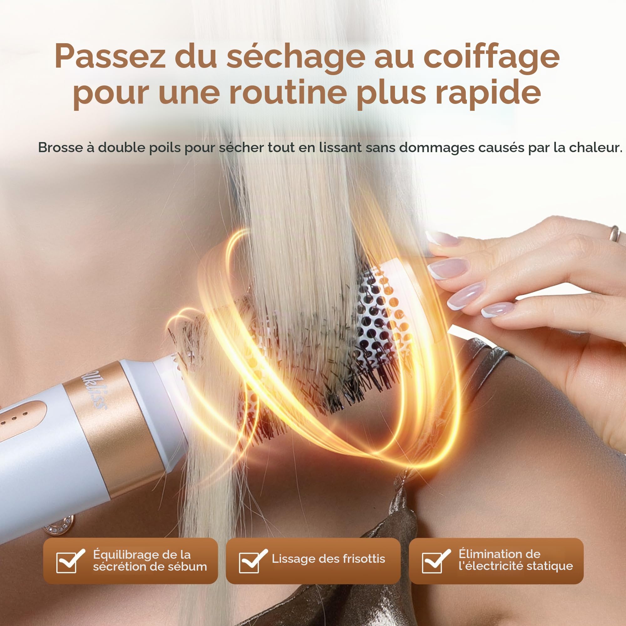 UKLISS Brosse Soufflante & Seche Cheveux Pro | Air Styler 7 en 1 avec Hair Dryer, Auto Boucleur a Air, Brosse Lissante Chauffante, Thermal Brush, Hairstyler Airbrush | Cadeaux pour Femmes Styling