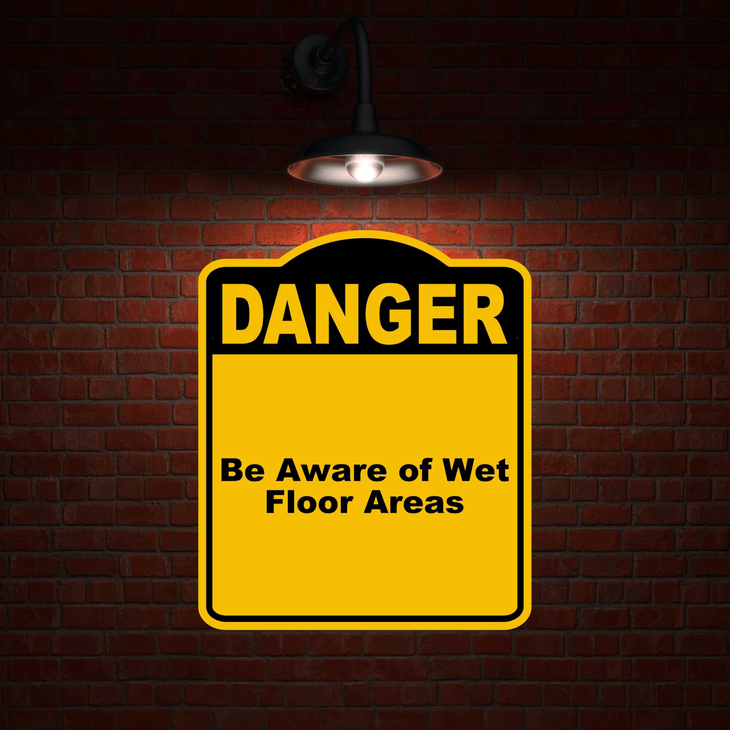 Be Aware of Wet Floor Areas Danger Yellow Black Aluminum Composite Sign 15 x 18 inches
