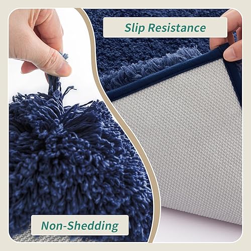 Miniatura 6 de Alfombra de baño azul marino de 24 x 36 pulgadas, antideslizante, esponjosa, para suelo de baño, lavable, de lujo, alfombra de baño para bañera,