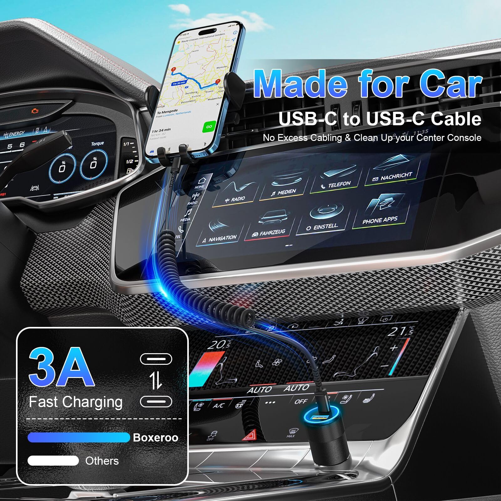 Cable de carga USB C a USB C, paquete de 4 cables de carga USB C en espiral para coche, cable de carga rápida tipo C a C de 6 pies de largo para teléfono/Android Auto/iPhone Samsung Galaxy/Carplay