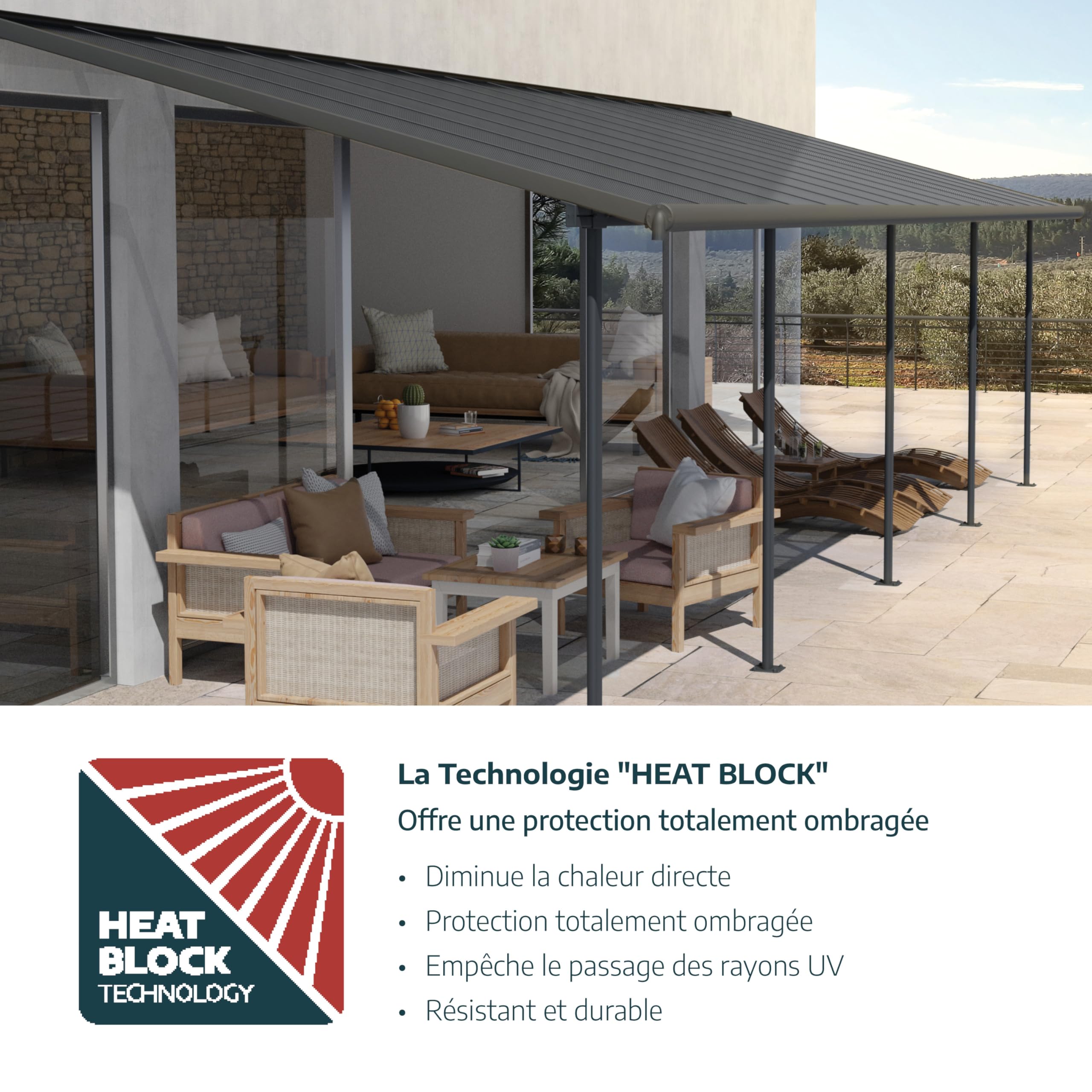 Canopia by Palram Pergola Capri 13 m² en Aluminium Et Polycarbonate, Moderne & Élégante, pour Couvrir Une Terrasse Toute L’année (Gris)