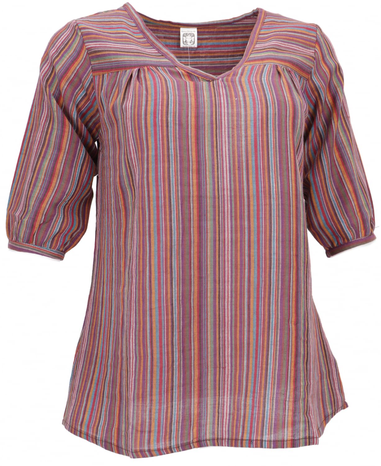 GURU SHOP Blusa ligera de algodón con cuello en V a rayas para mujer