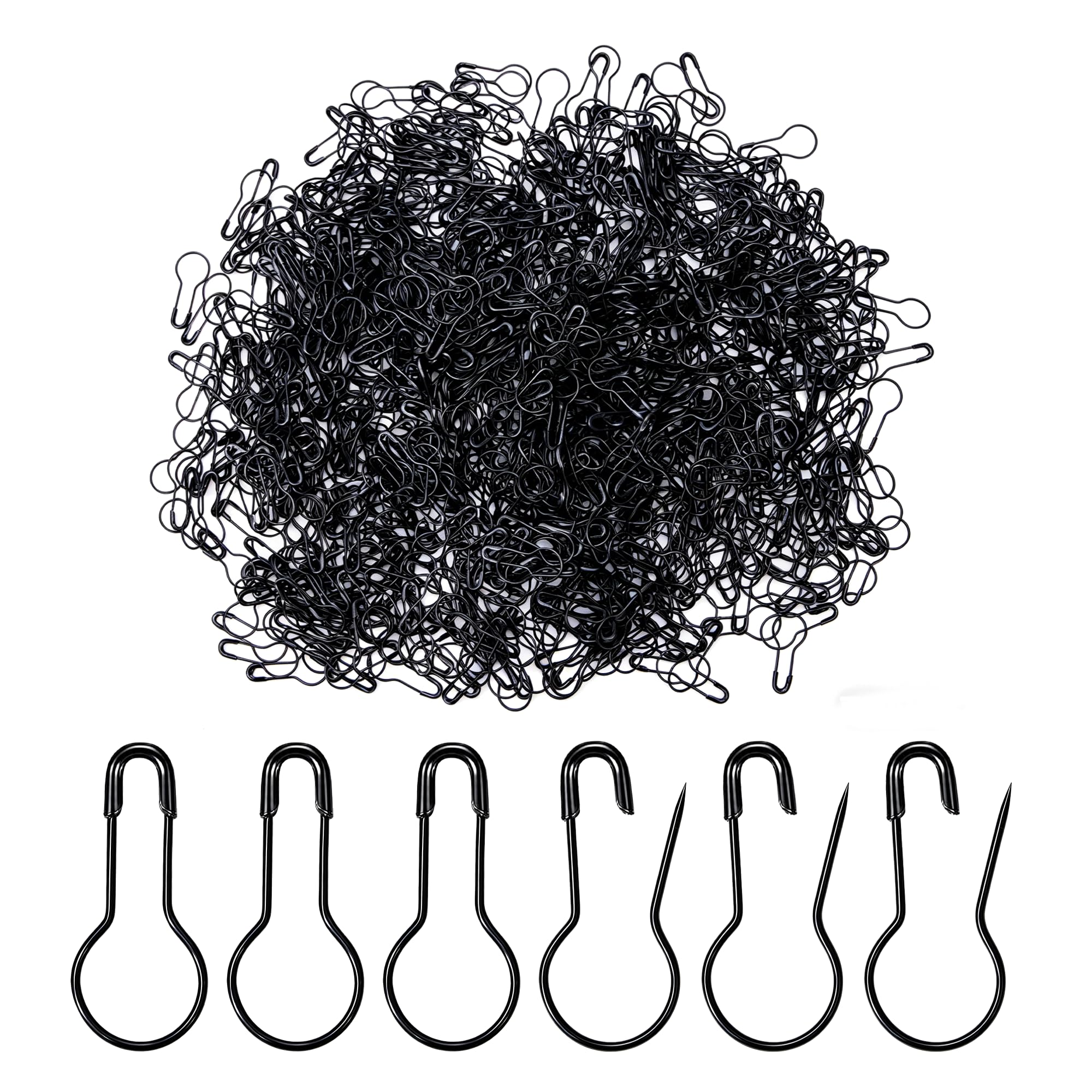 1000PCS Black Bulb Safety Pins 0.8" Calabash Gourd Pins, Metal Tag Pins for Clothing Tags, Quilting, Sewing, Crochet Stitch Markers, Ribbons & Craft Projects