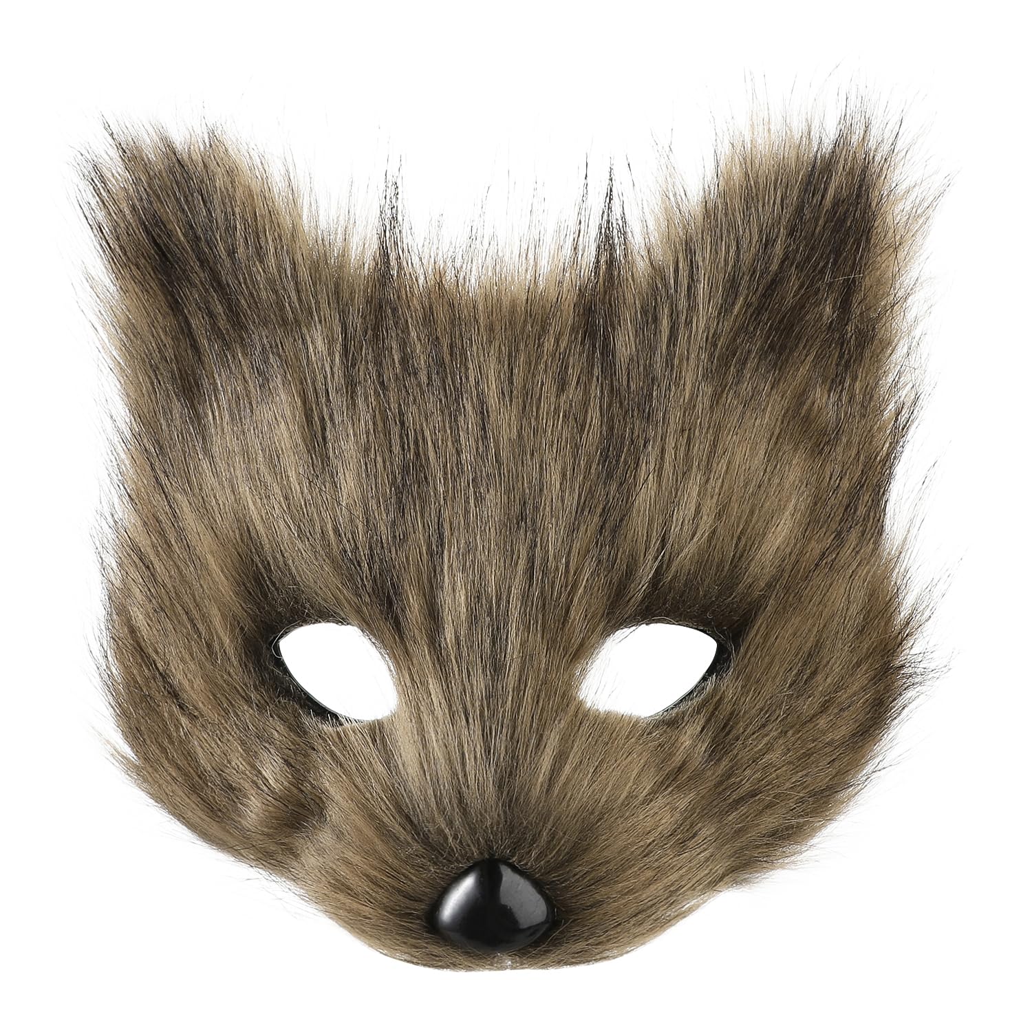 SIQITECHUK Furry Fox Cat Mask Plush Animal Masks Realistic Wolf Mask Half Face Halloween Cosplay Fancy Dress Carnival Party Costume Accessory for Adult (Brown)