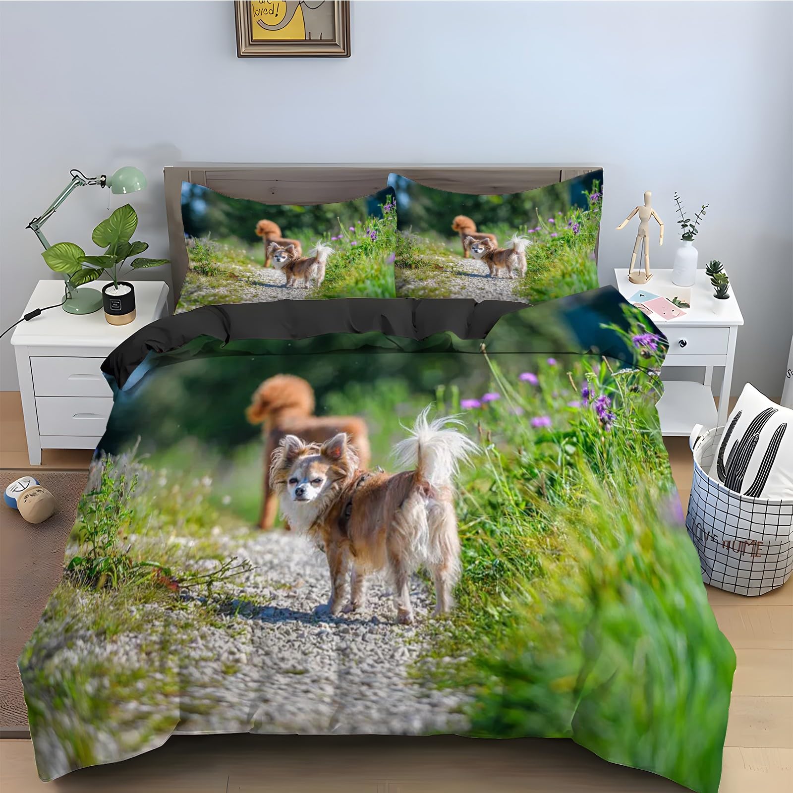 Housse Couette en Microfibre Douce 220x240 Imprimé Chien Papillon 3 Pièces